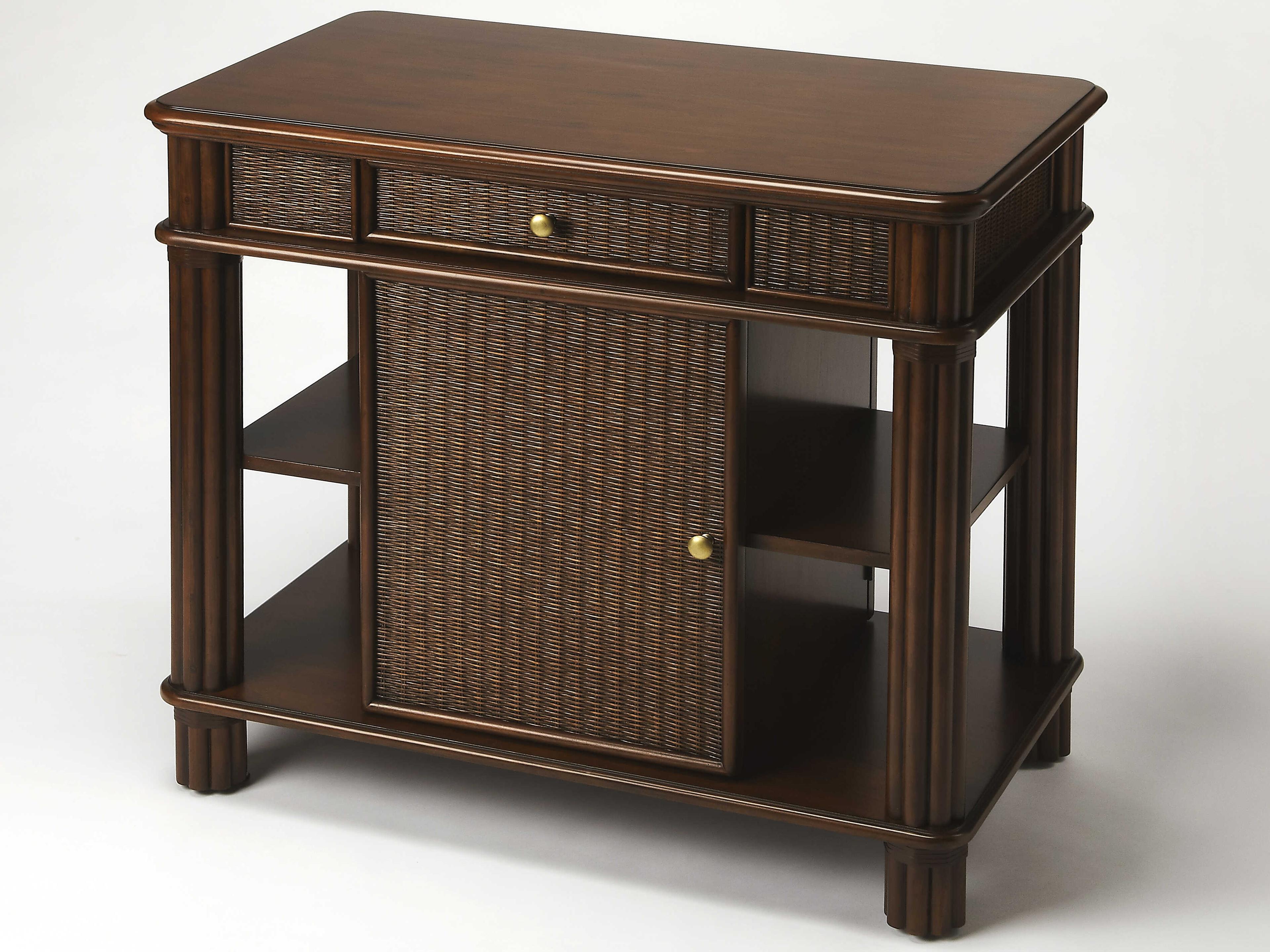 Falmouth 41" Mahogany Wood Chestnut Rattan Kitchen Island