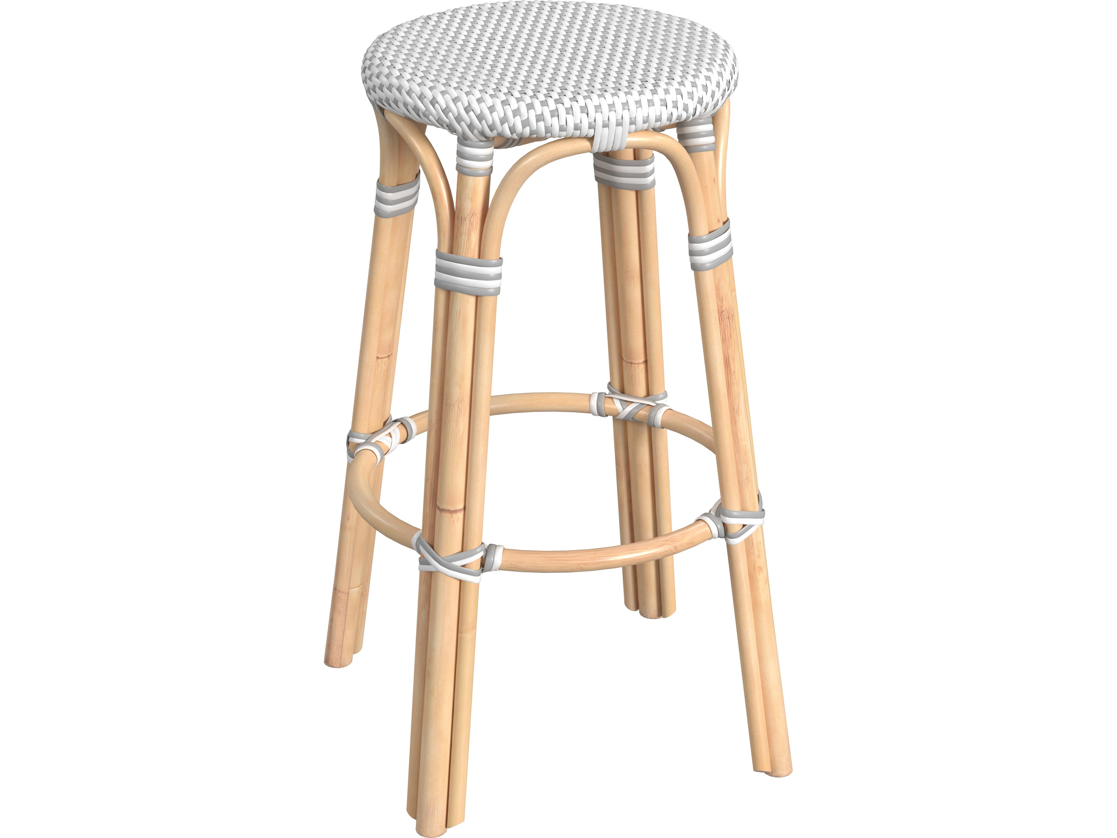 Tobias White gray Dot Natural Rattan Frame Bar Stool