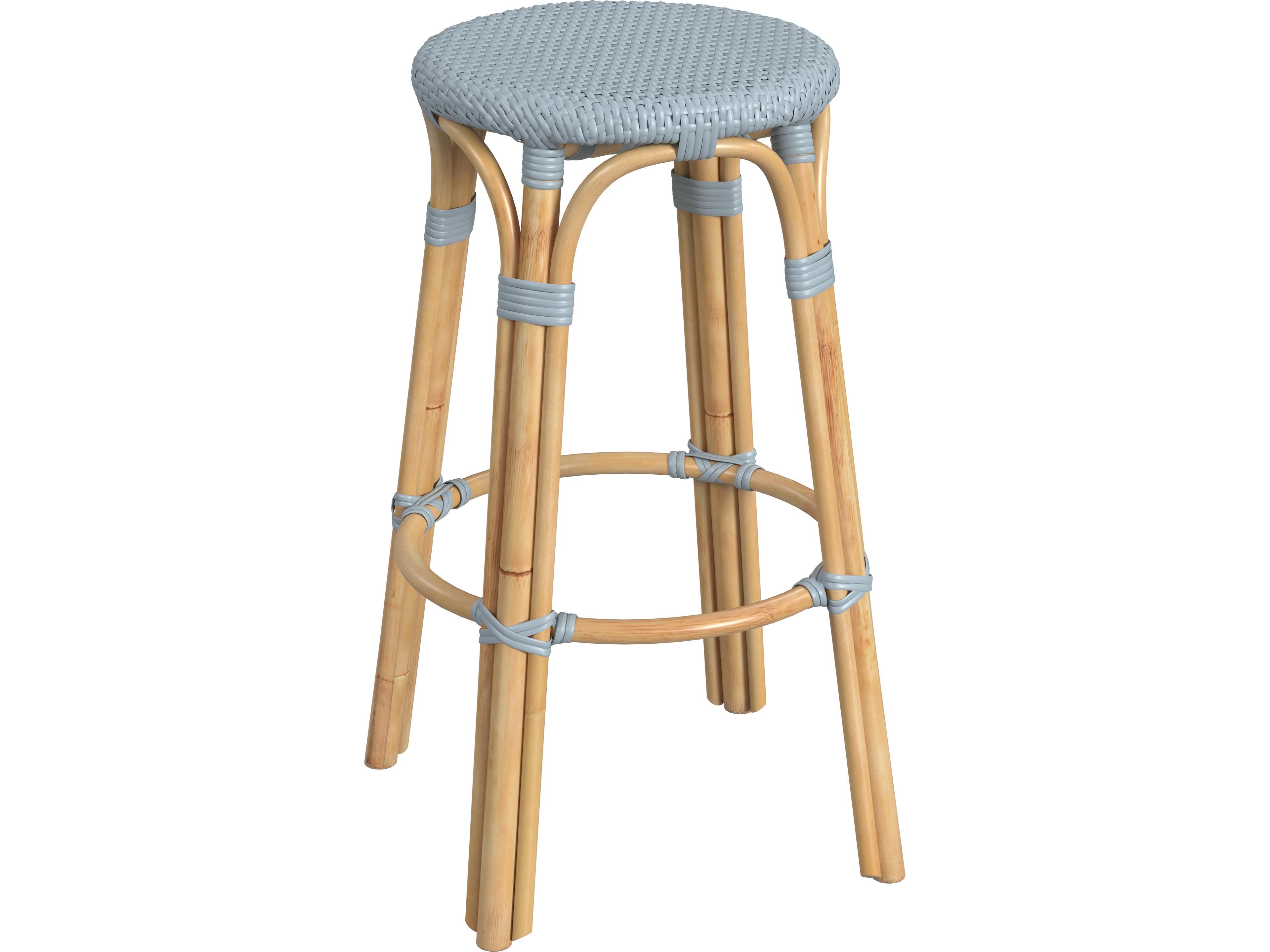 Butler Tobias Baby Blue Natural Rattan Frame Bar Stool