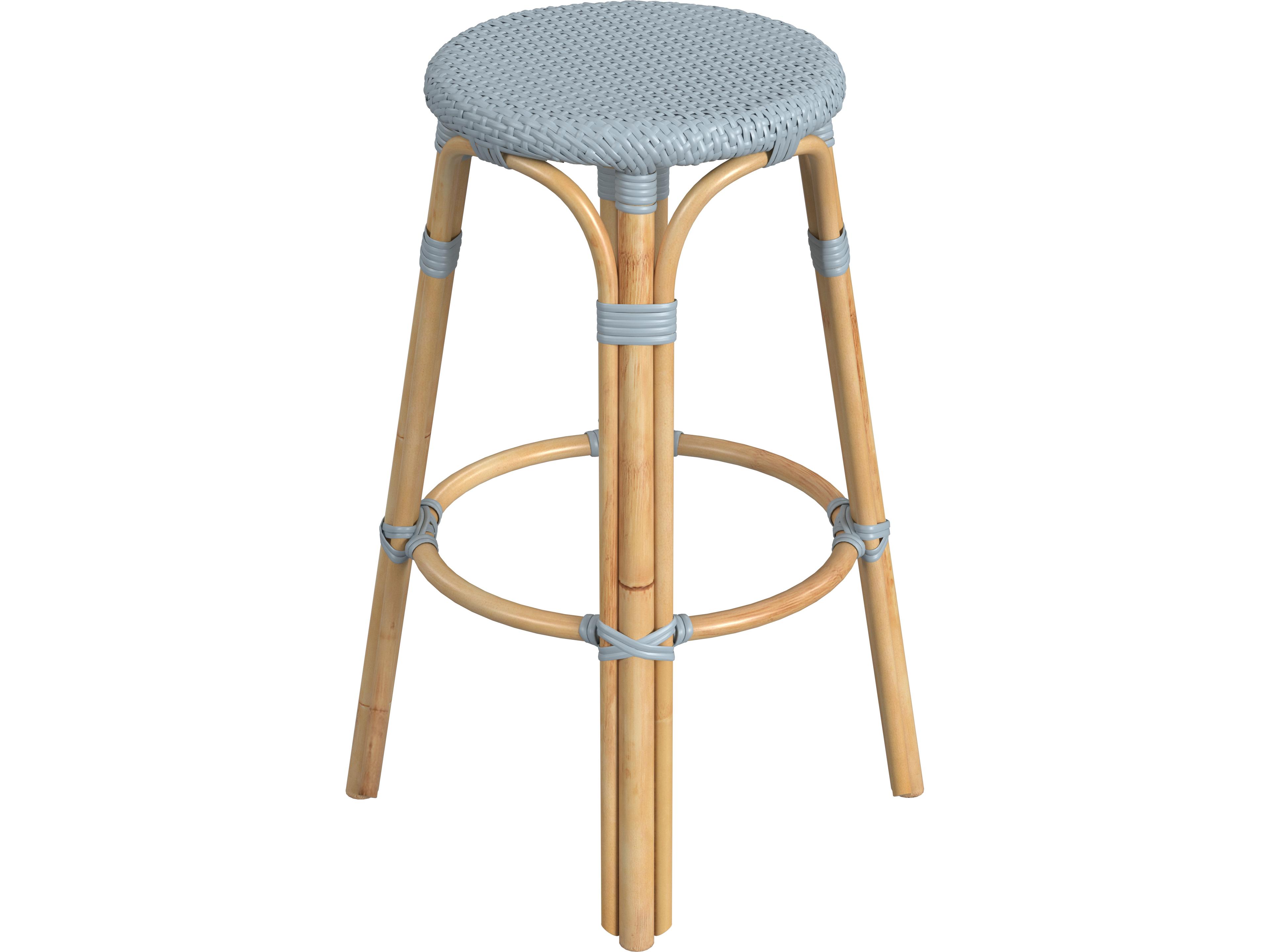 Butler Tobias Baby Blue Natural Rattan Frame Bar Stool
