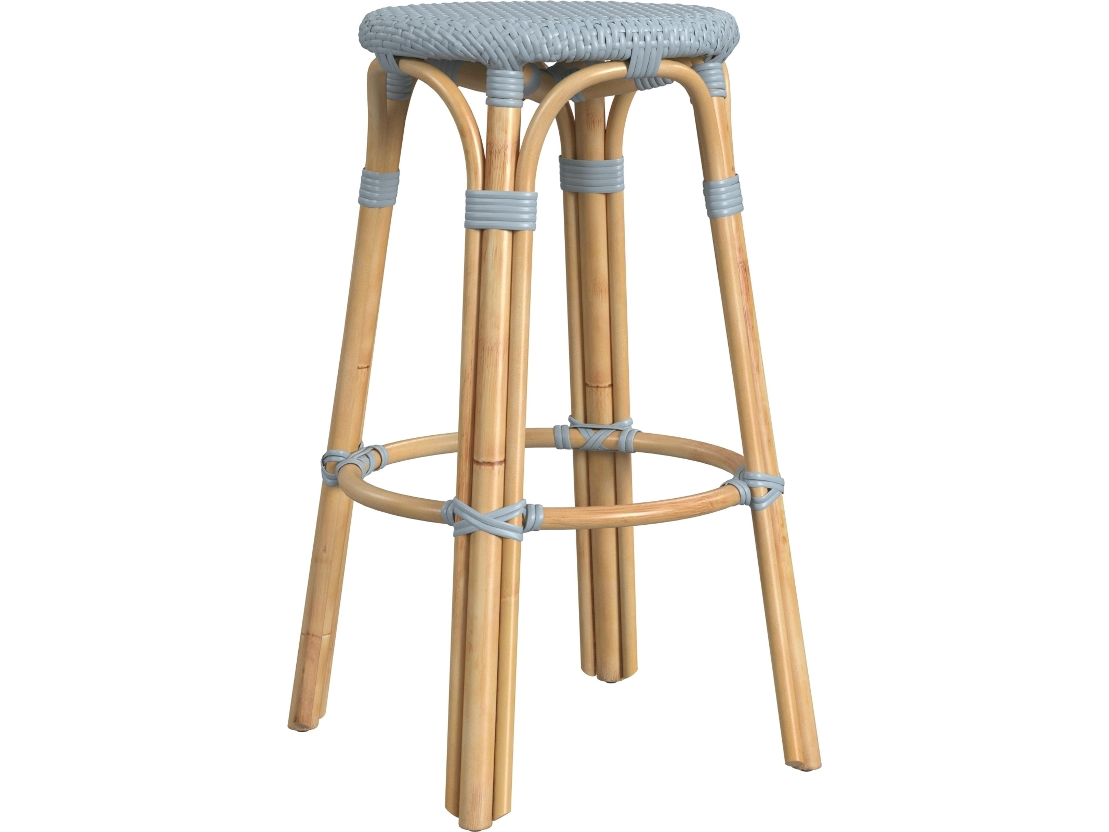 Butler Tobias Baby Blue Natural Rattan Frame Bar Stool