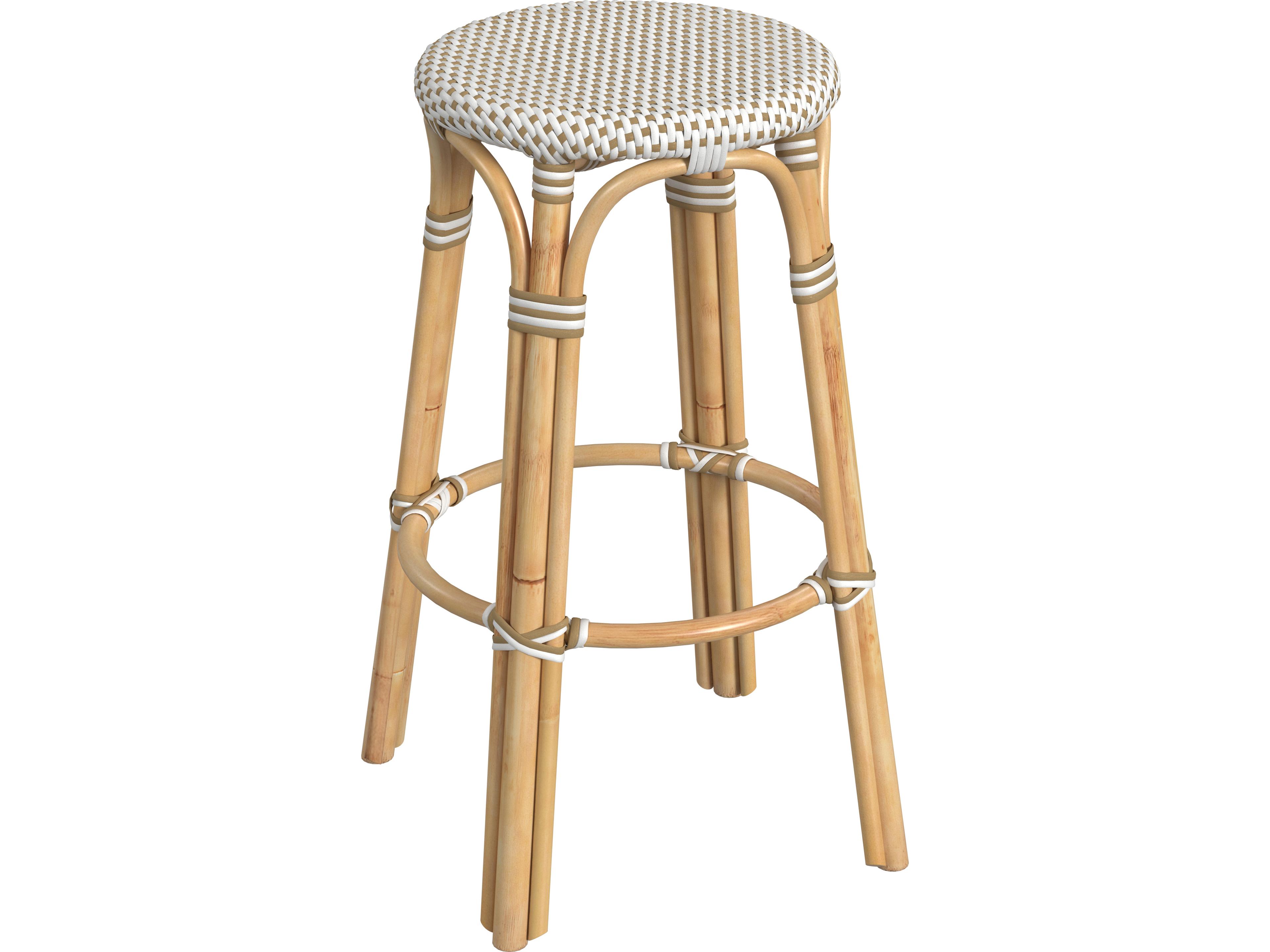 Butler Tobias White tan Dot Natural Rattan Frame Bar Stool