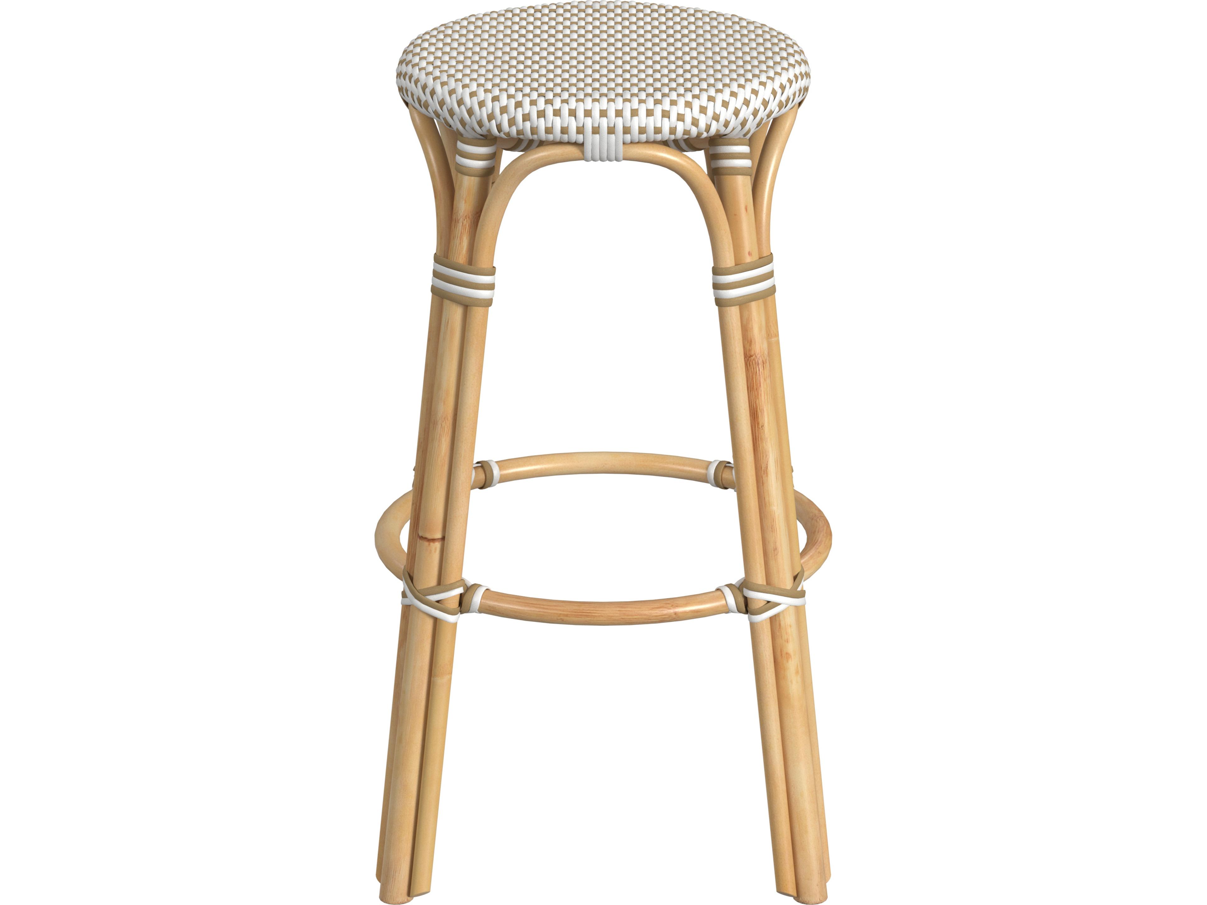 Butler Tobias White tan Dot Natural Rattan Frame Bar Stool