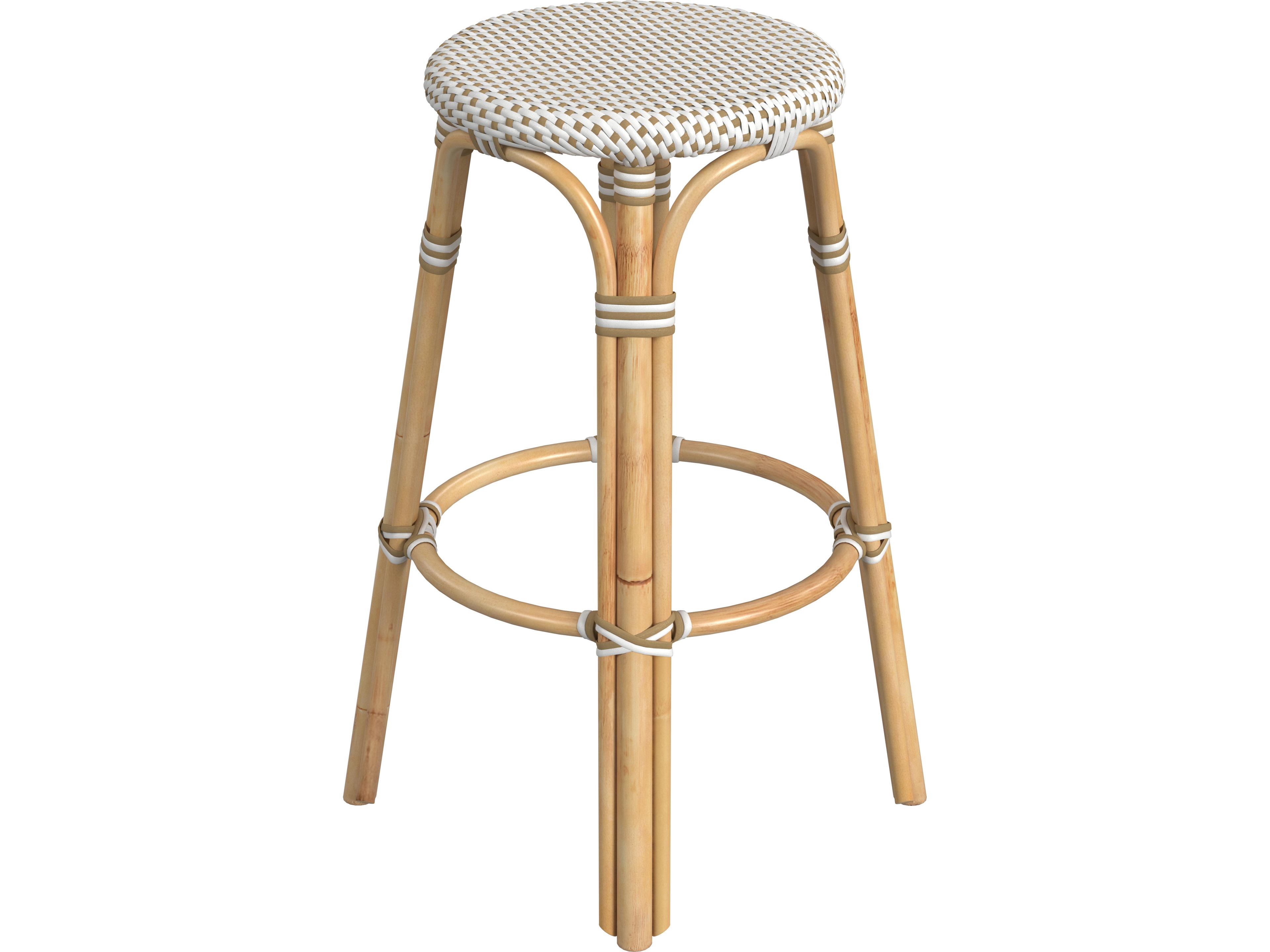 Butler Tobias White tan Dot Natural Rattan Frame Bar Stool