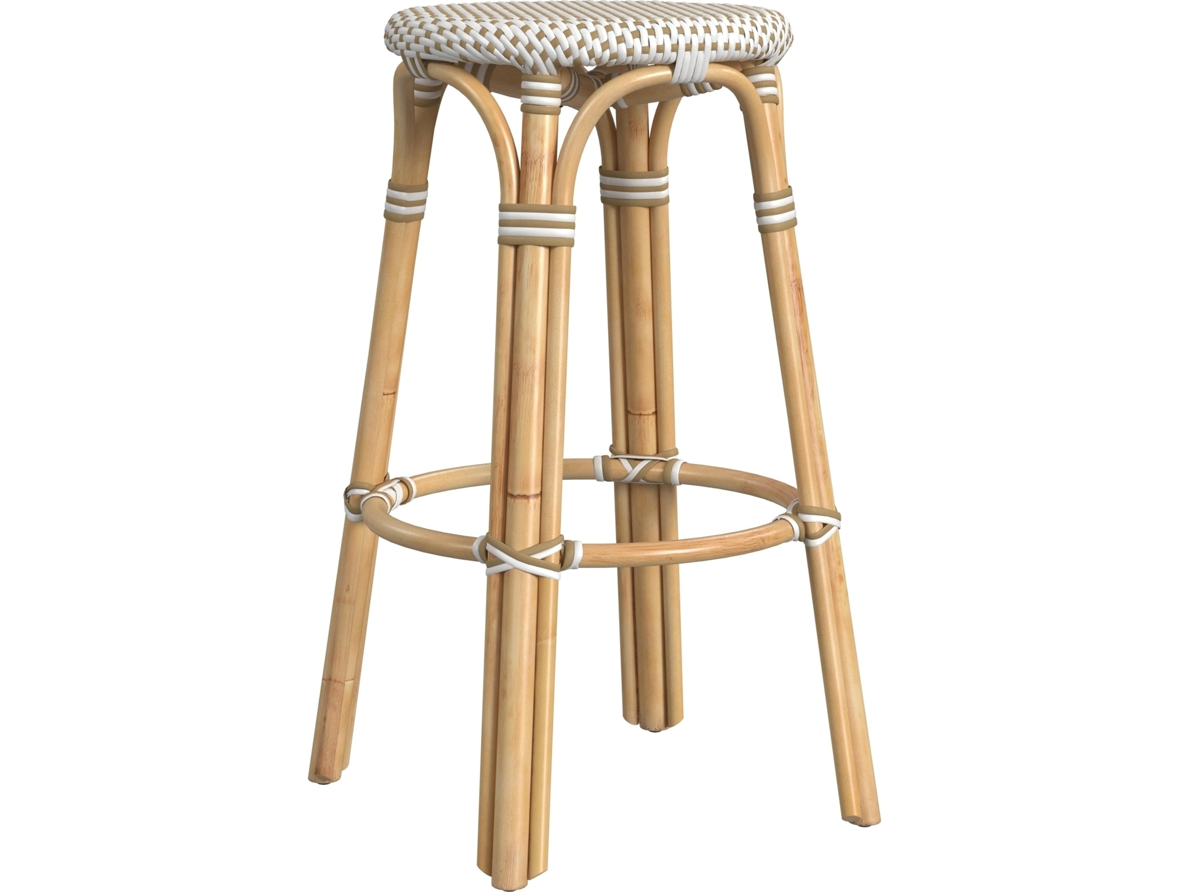 Butler Tobias White tan Dot Natural Rattan Frame Bar Stool