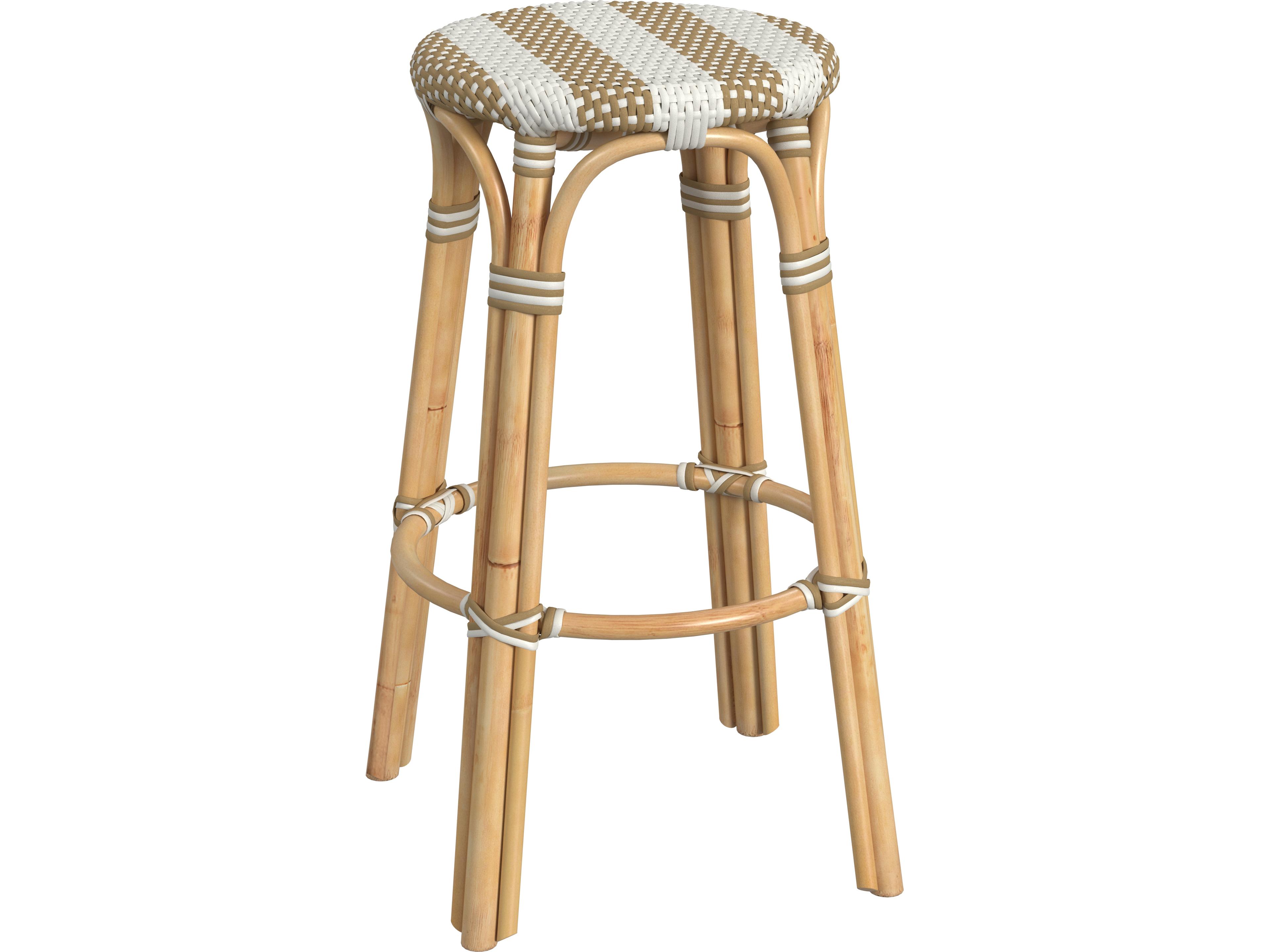 Butler Tobias Tan white Stripe Natural Rattan Frame Bar Stool
