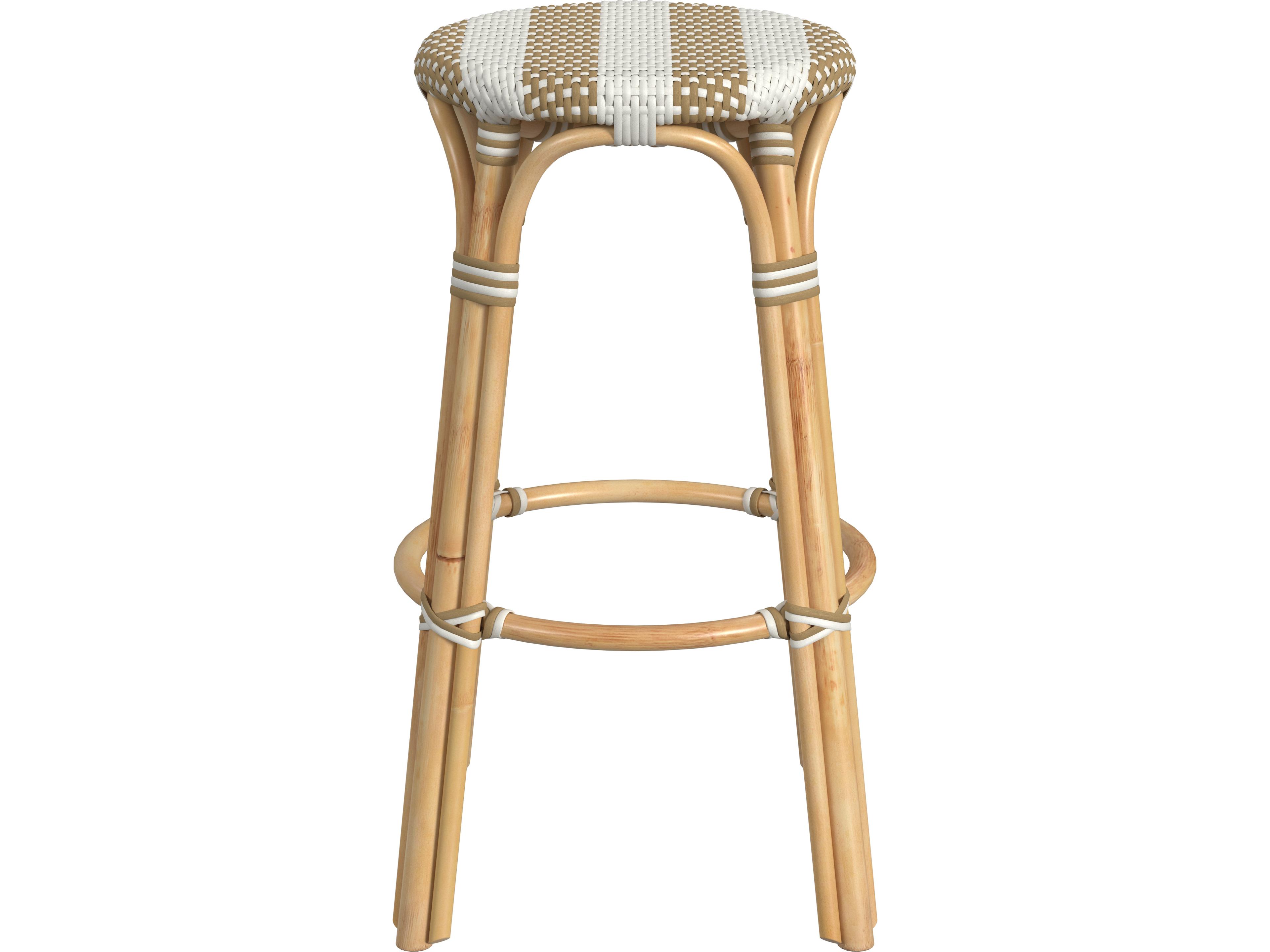 Butler Tobias Tan white Stripe Natural Rattan Frame Bar Stool