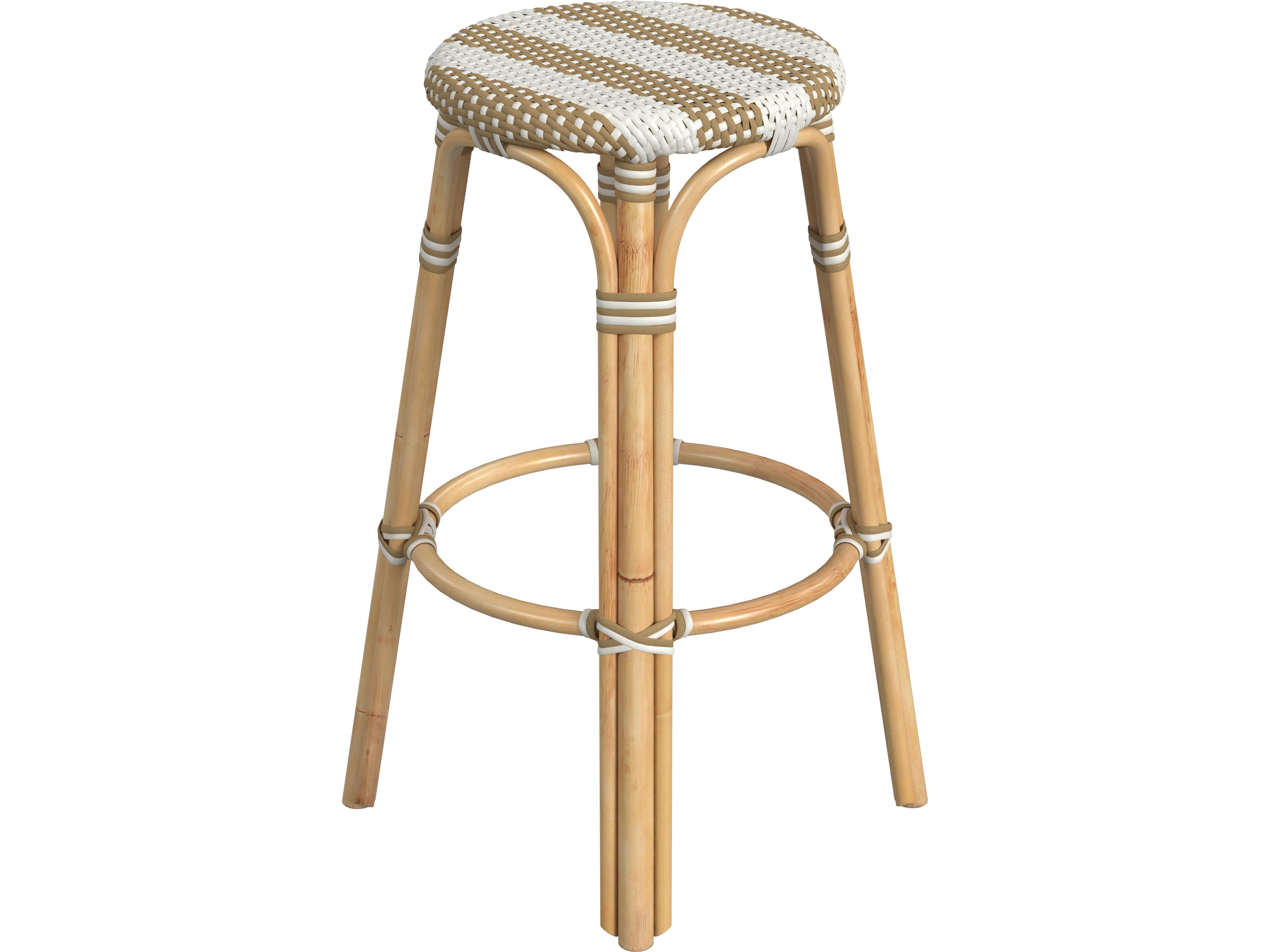 Butler Tobias Tan white Stripe Natural Rattan Frame Bar Stool
