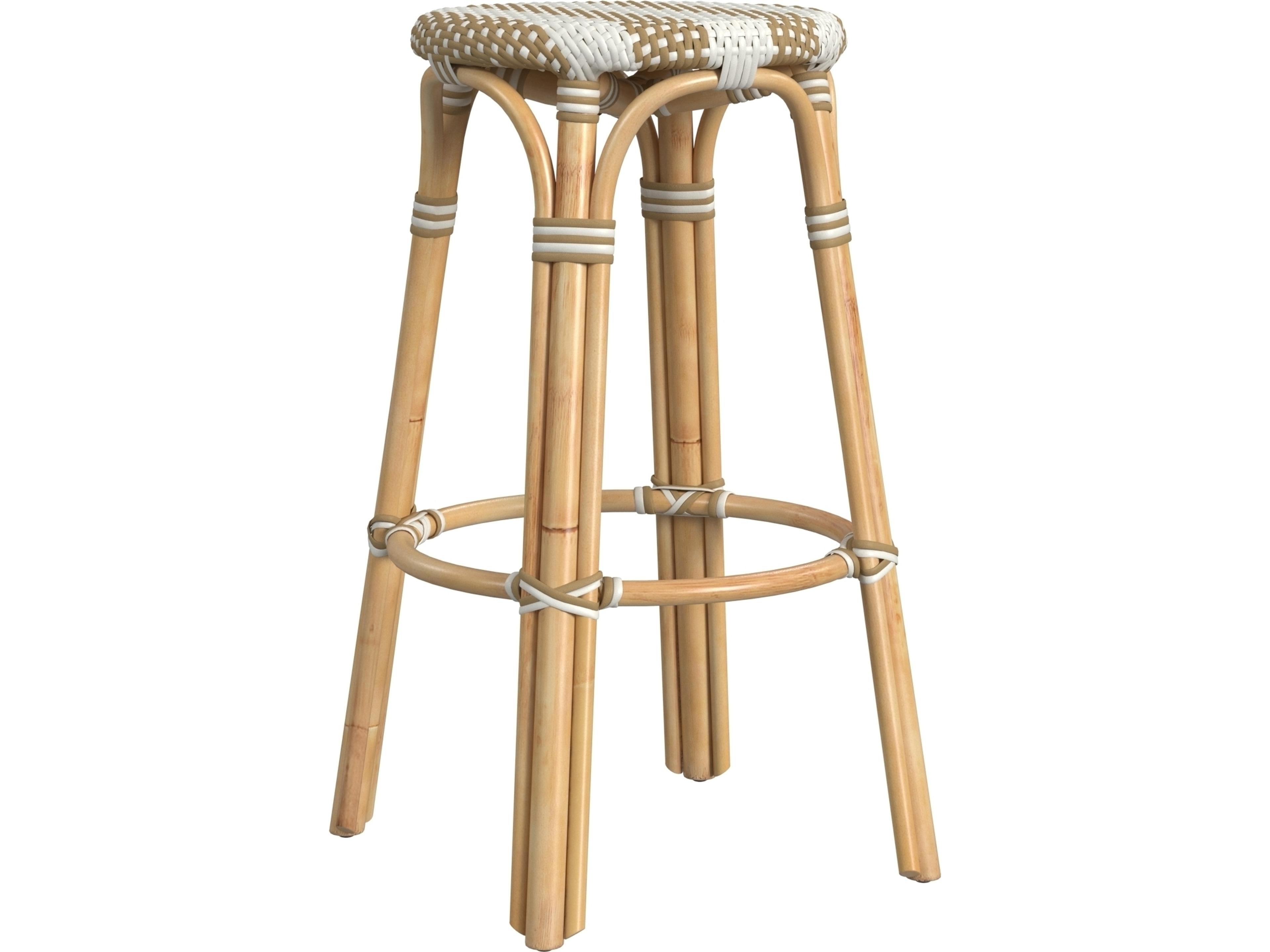 Butler Tobias Tan white Stripe Natural Rattan Frame Bar Stool