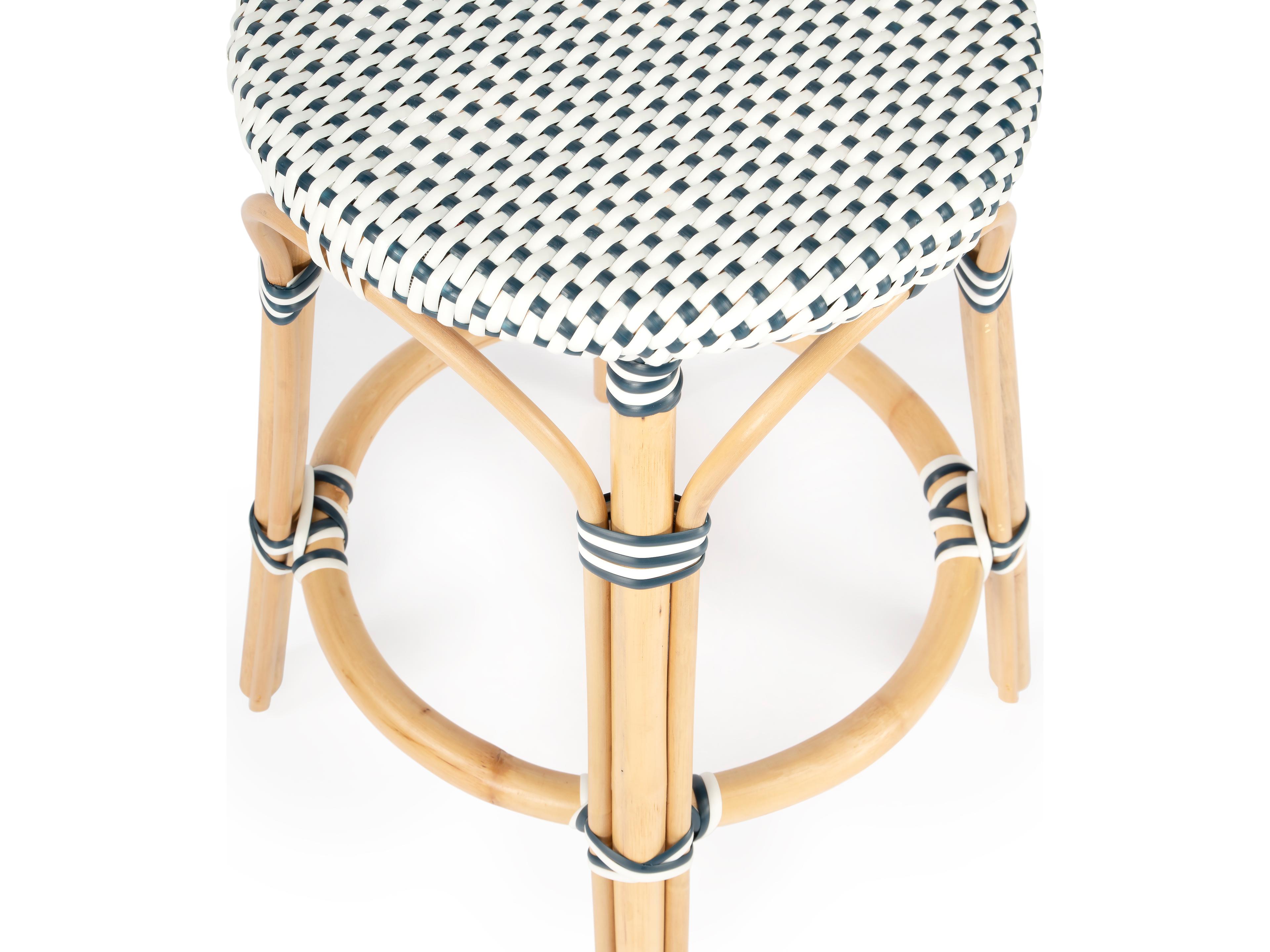 Butler Tobias White navy Dot Natural Rattan Frame Counter Stool