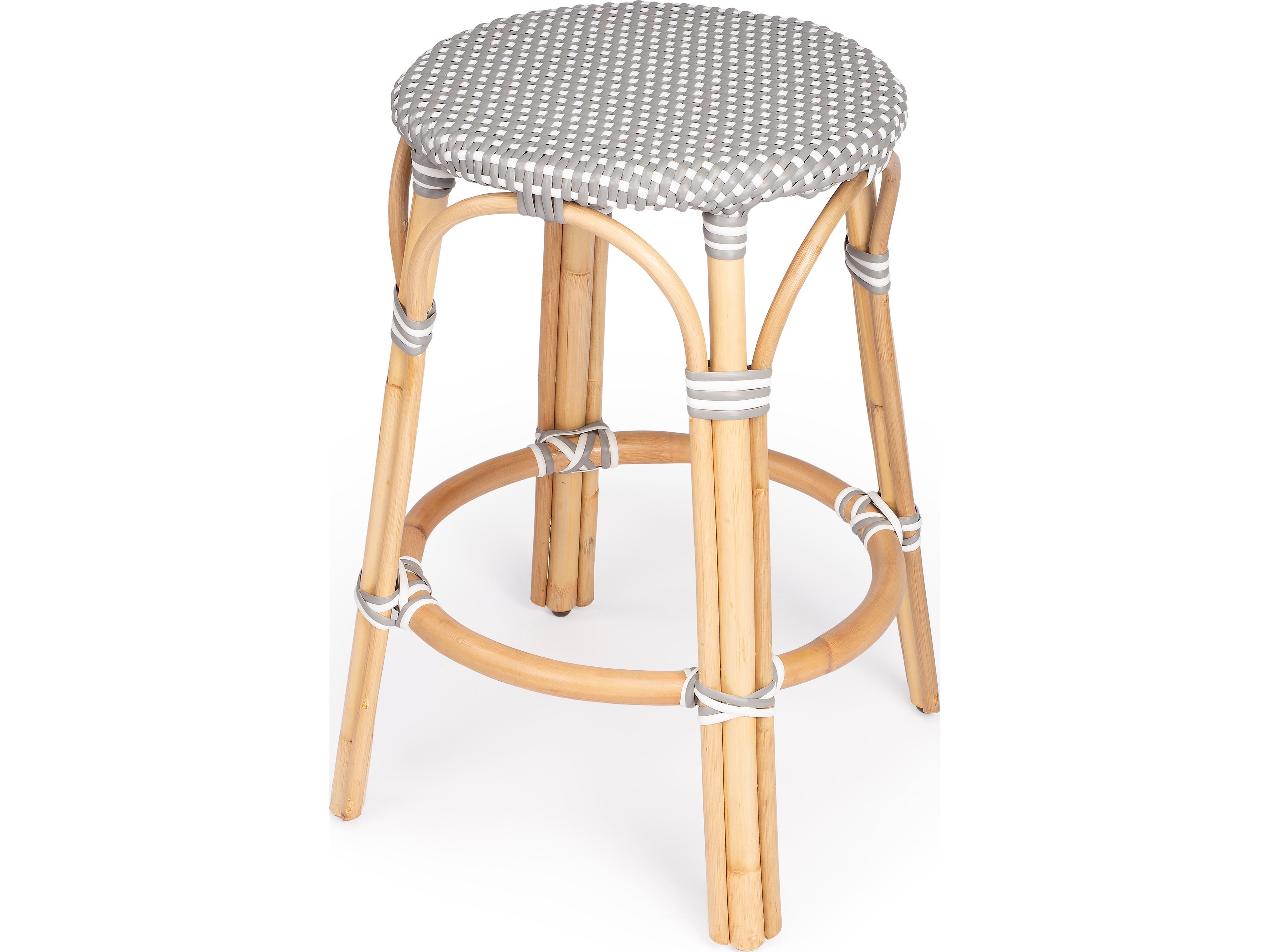 Butler Tobias Gray white Dot Natural Rattan Frame Counter Stool