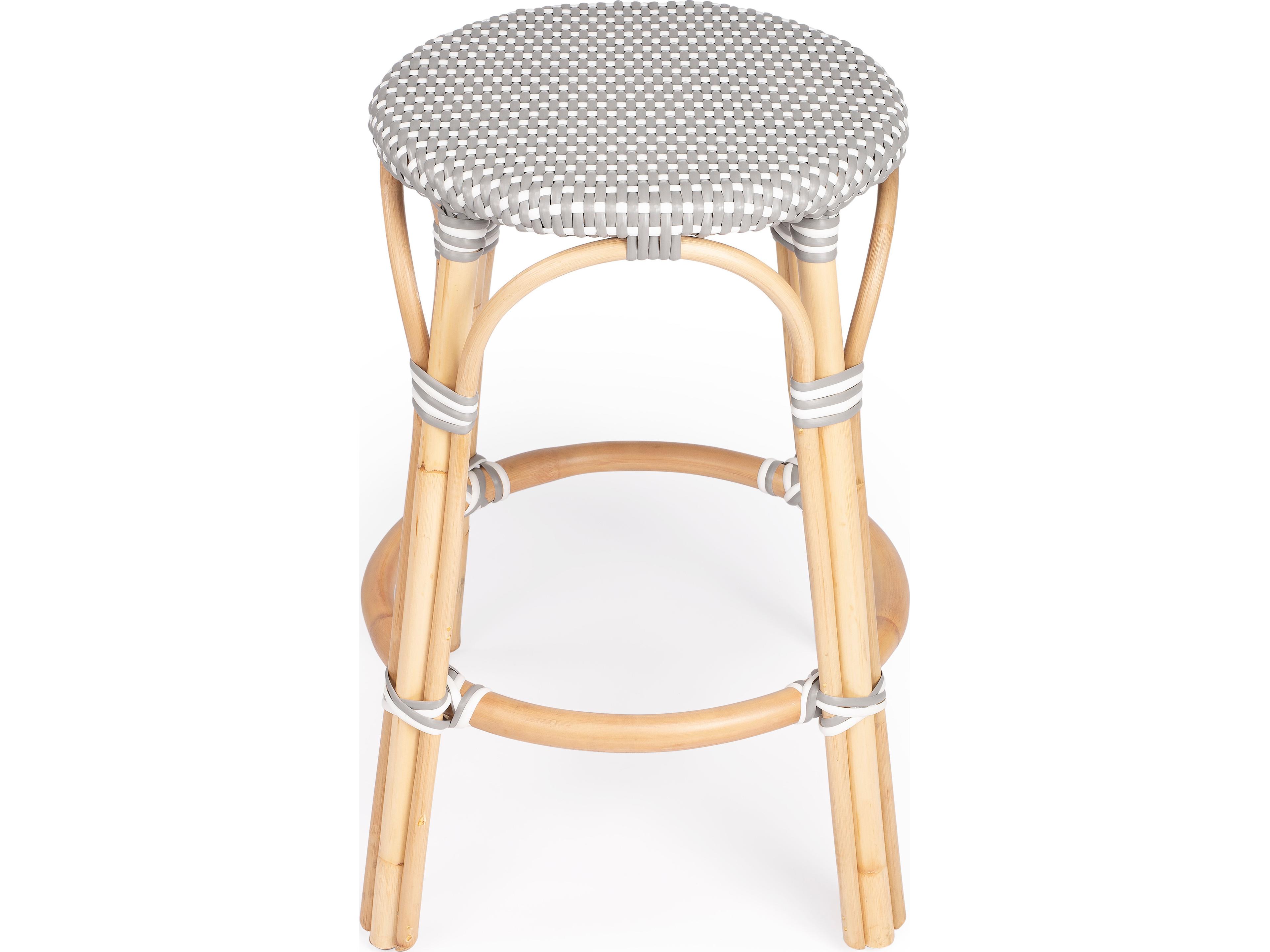Butler Tobias Gray white Dot Natural Rattan Frame Counter Stool