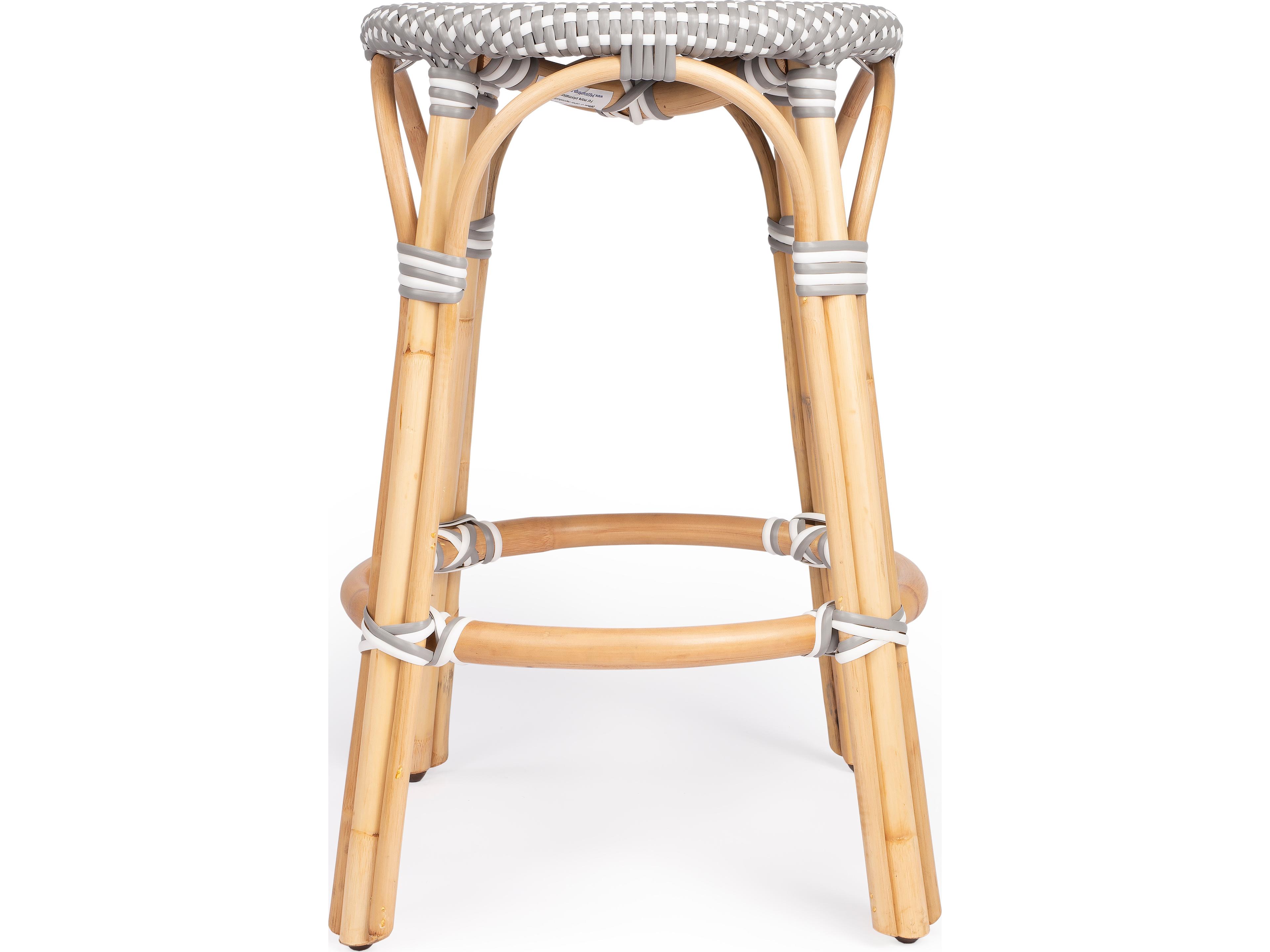 Butler Tobias Gray white Dot Natural Rattan Frame Counter Stool