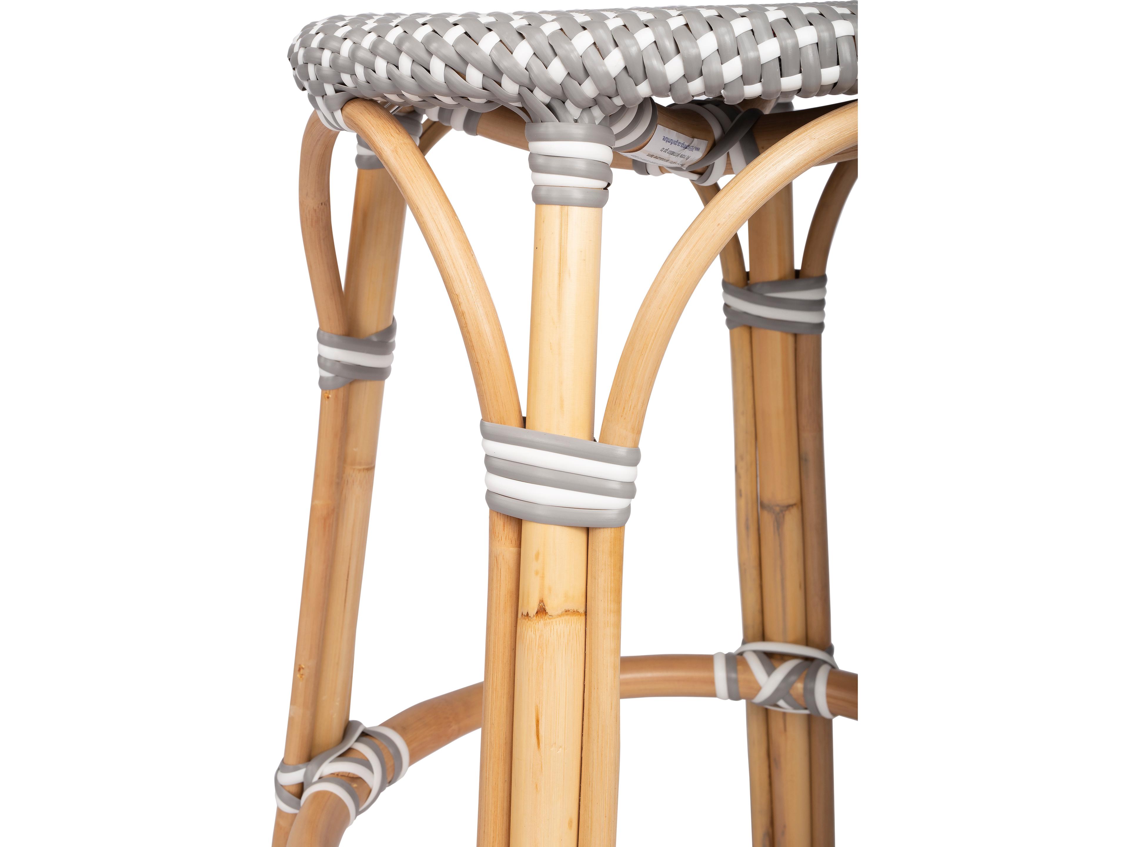 Butler Tobias Gray white Dot Natural Rattan Frame Counter Stool