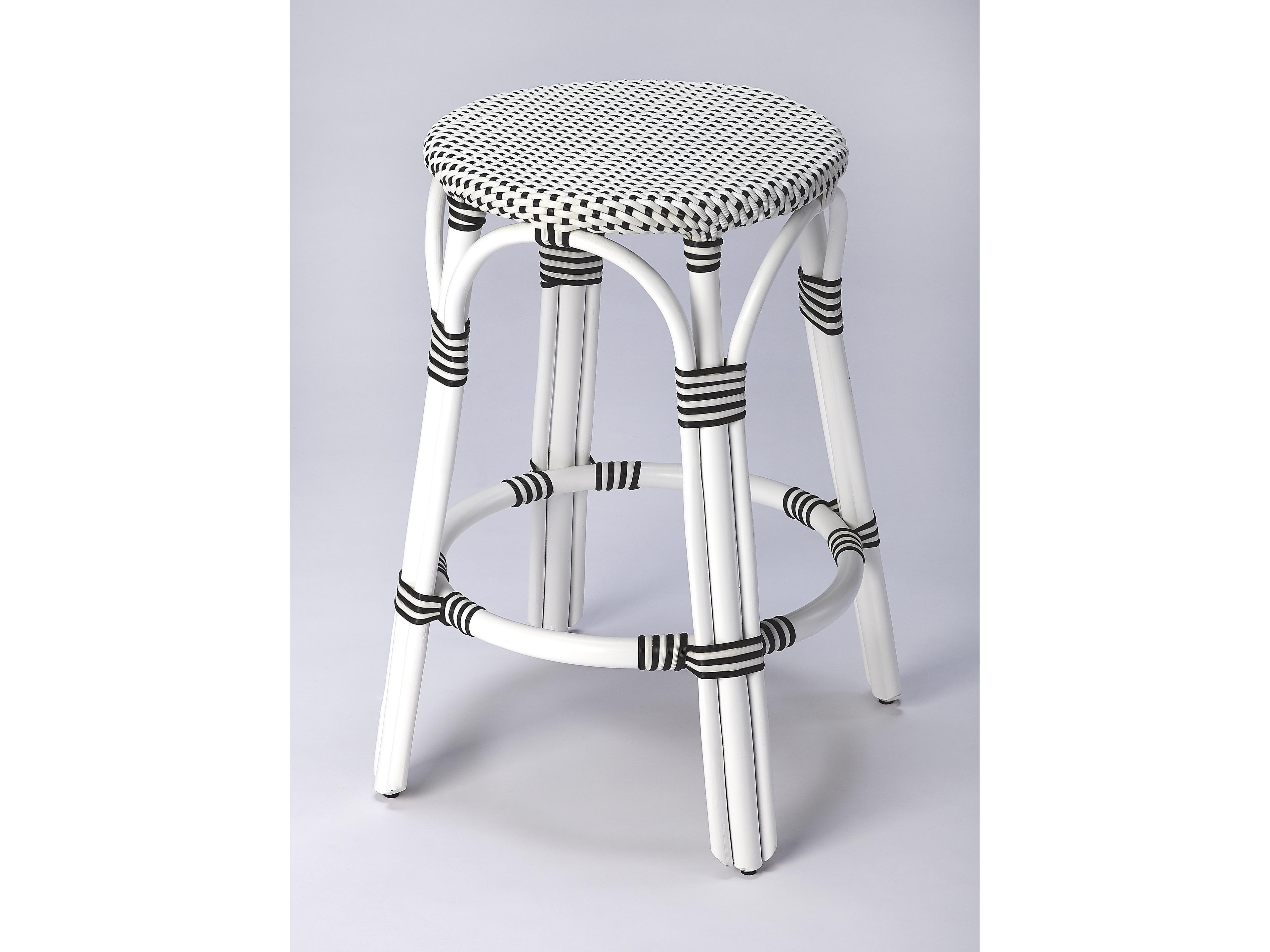 Butler Tobias White black Dot Rattan Frame Counter Stool