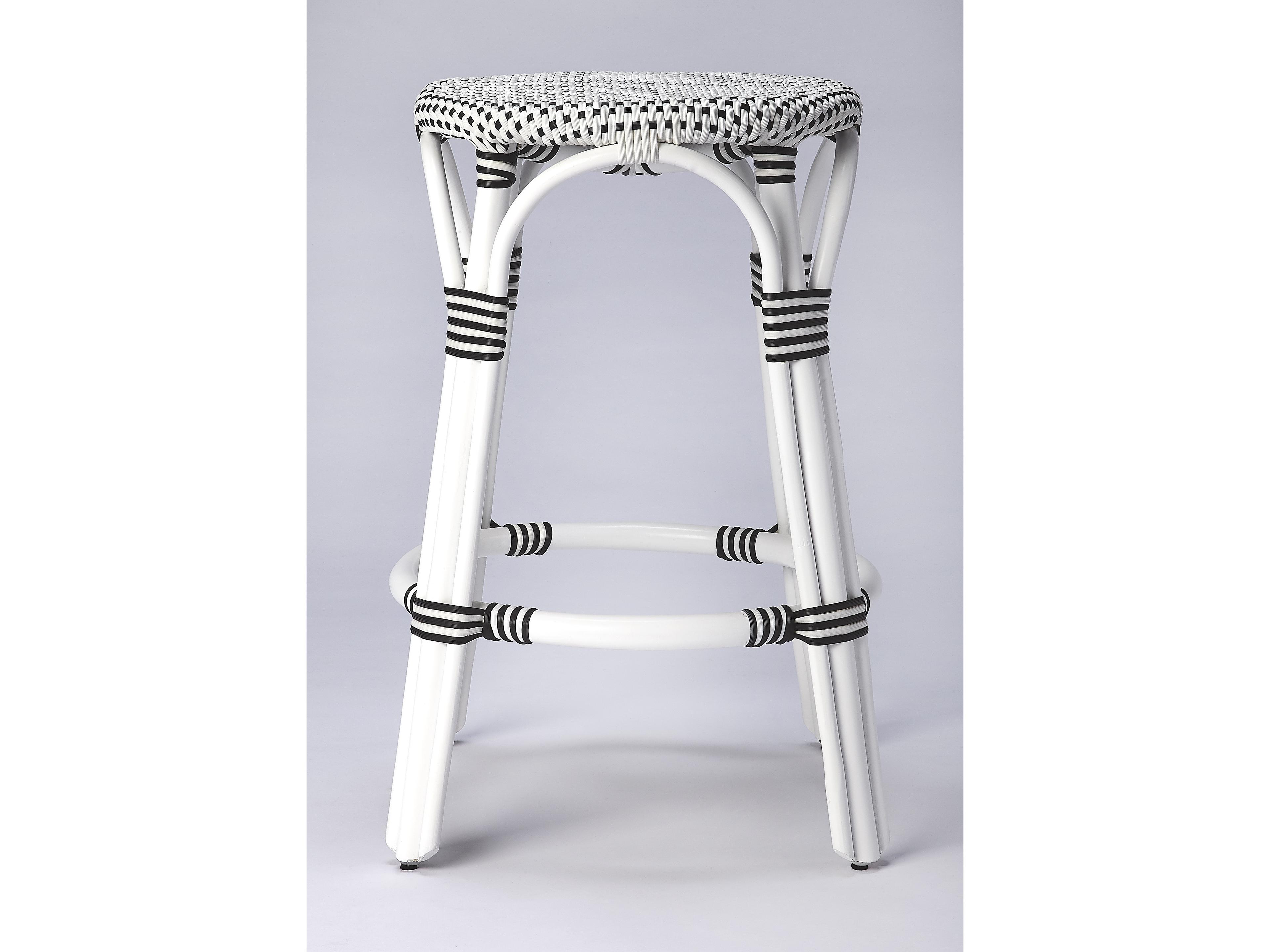 Butler Tobias White black Dot Rattan Frame Counter Stool