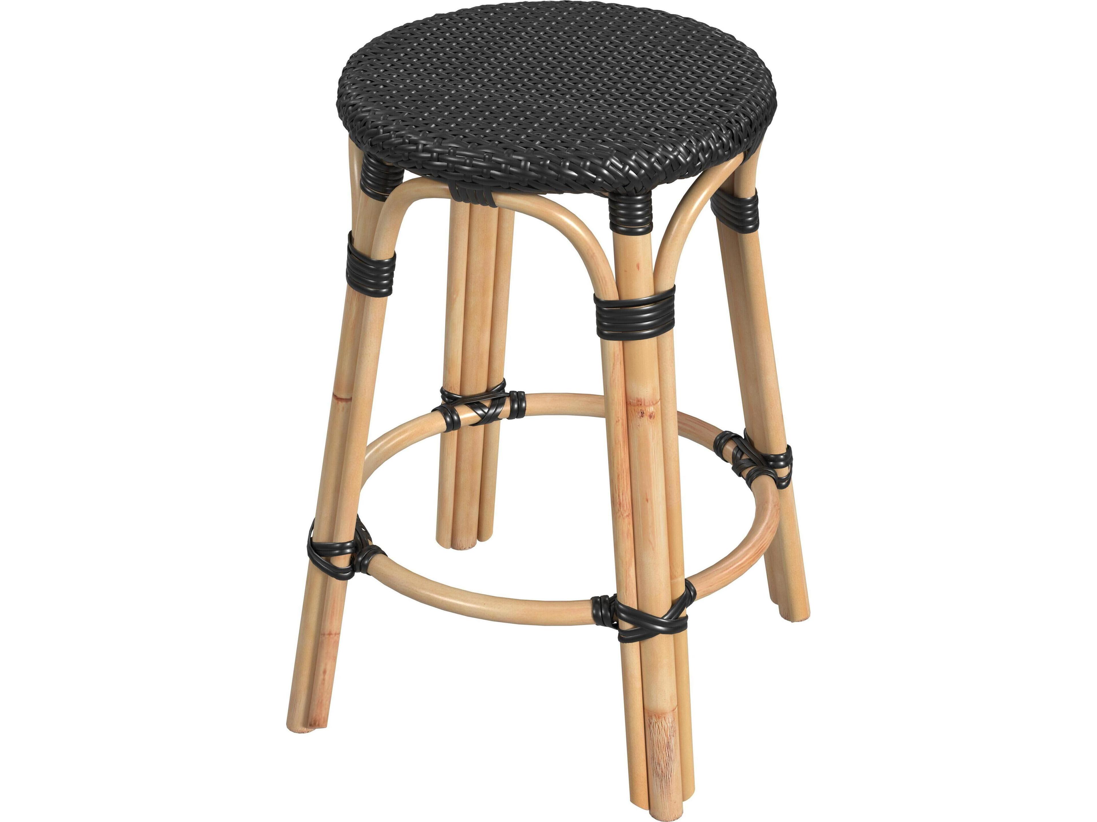 Tobias Black Natural Rattan Frame Counter Stool