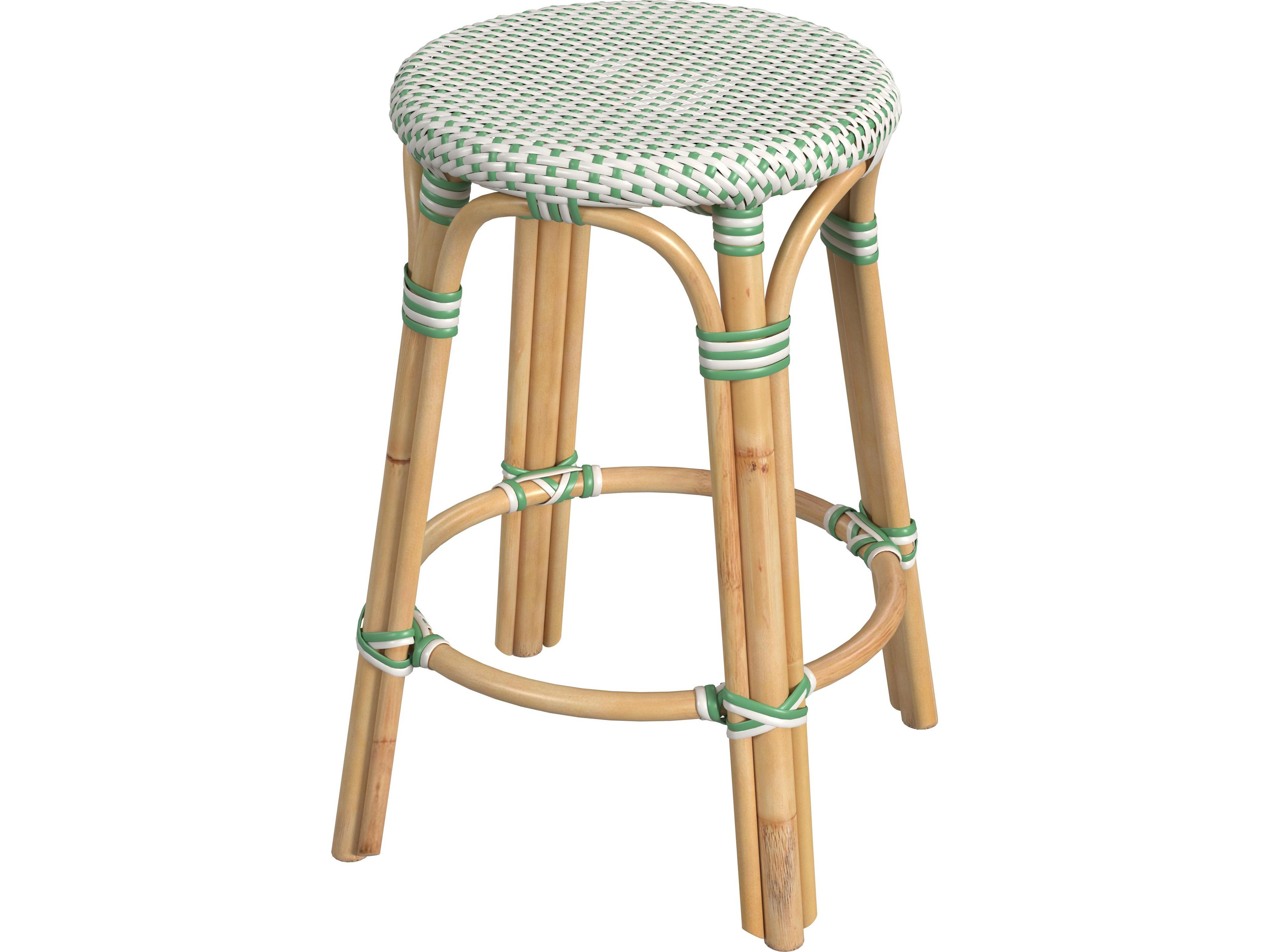 Tobias White green Dot Natural Rattan Frame Counter Stool