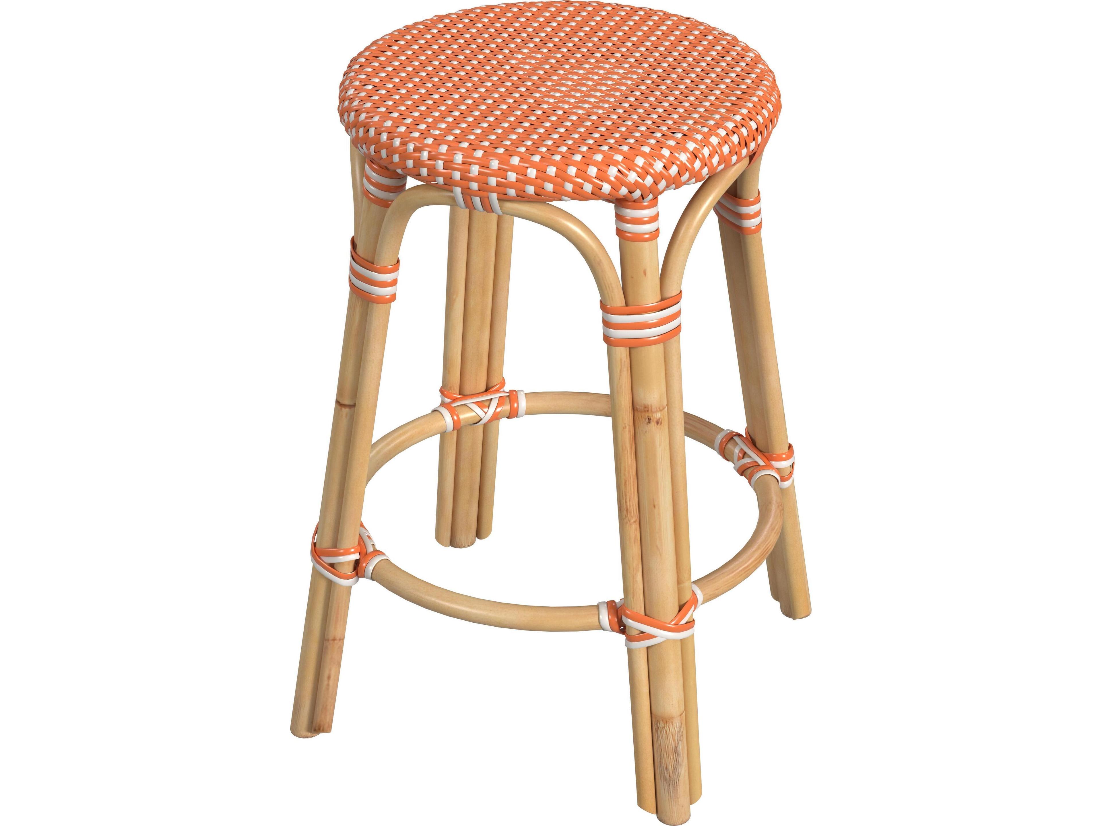 Tobias Orange white Dot Natural Rattan Frame Counter Stool