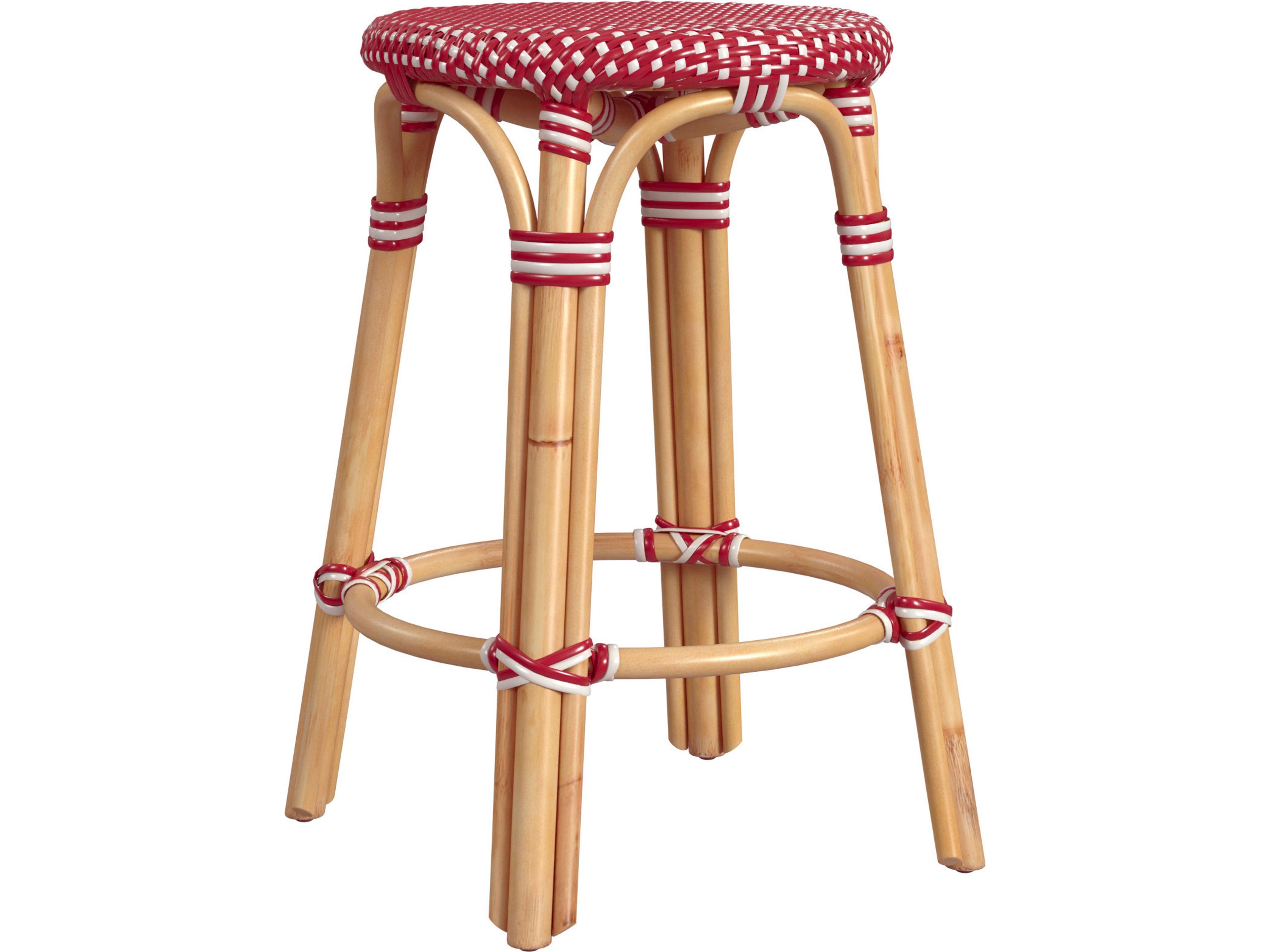 Tobias Red white Dot Natural Rattan Frame Counter Stool