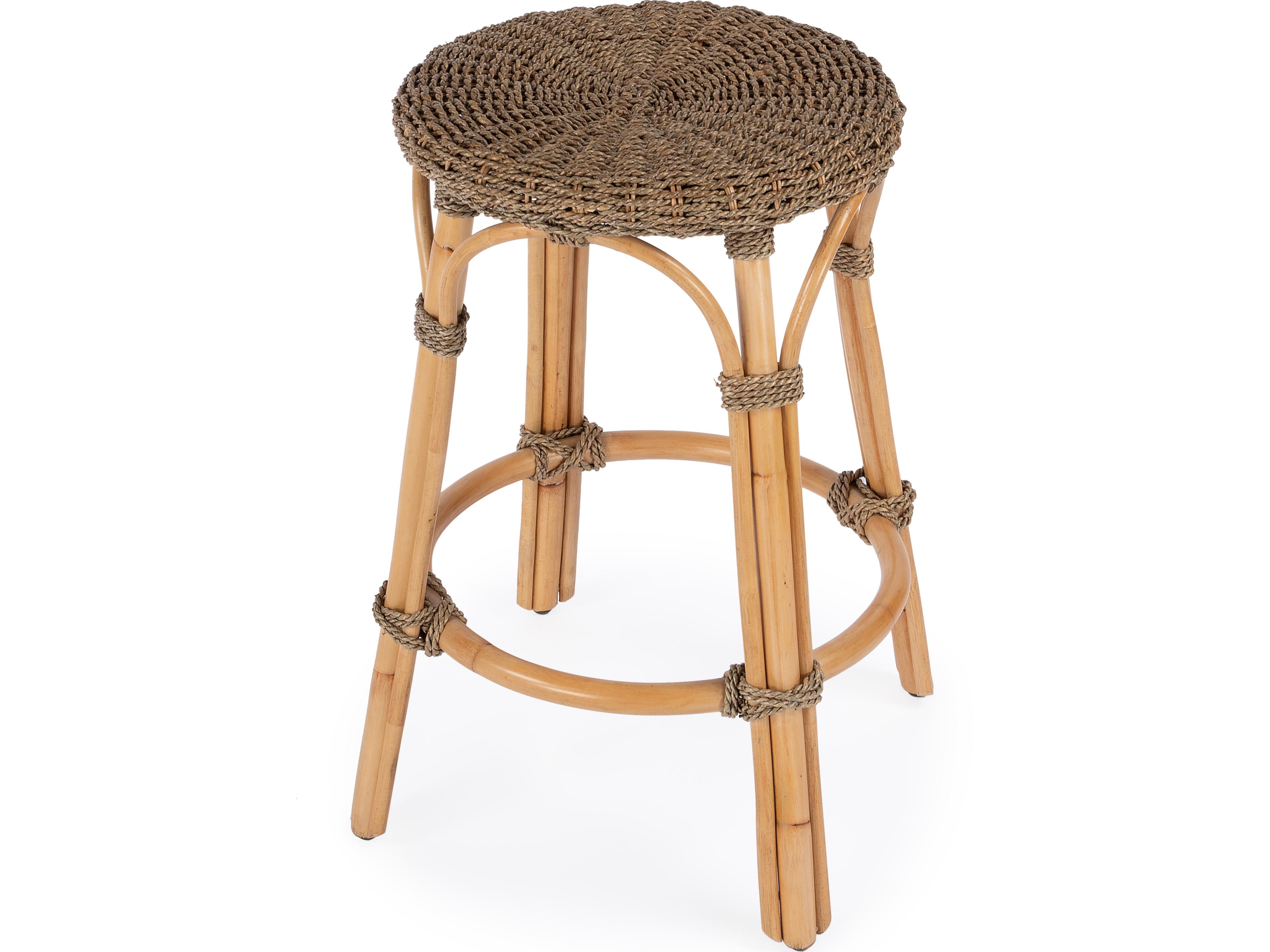 Tobias Khaki Brown Natural Rattan Counter Stool