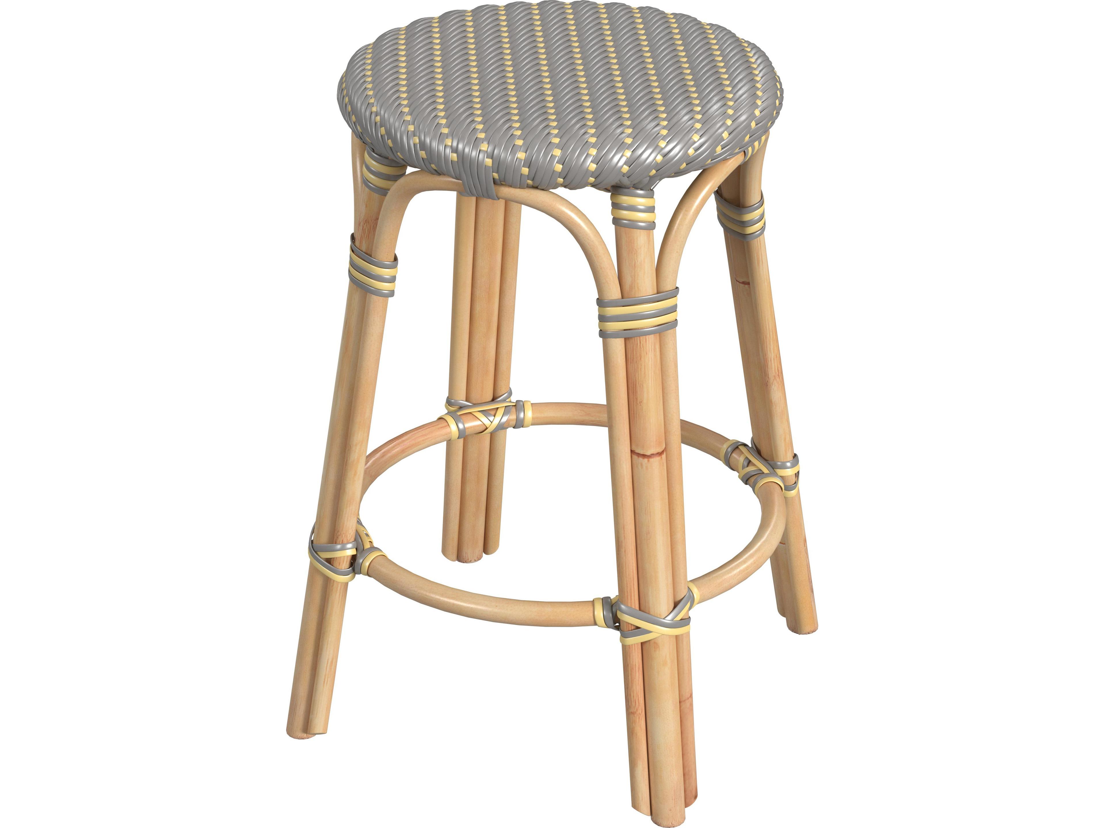 Tobias Gray Yellow Rattan Counter Stool