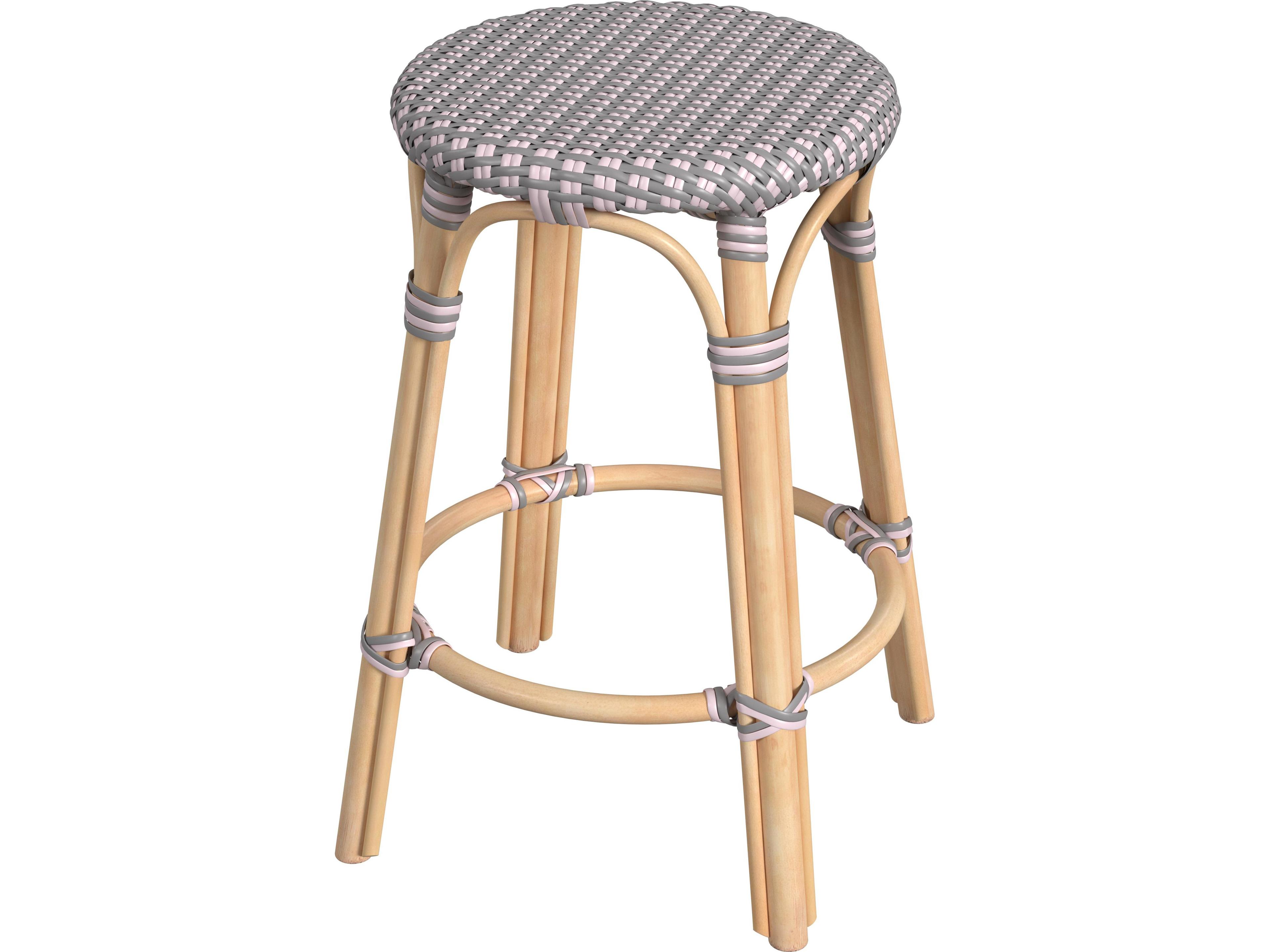Tobias Gray Pink Rattan Counter Stool