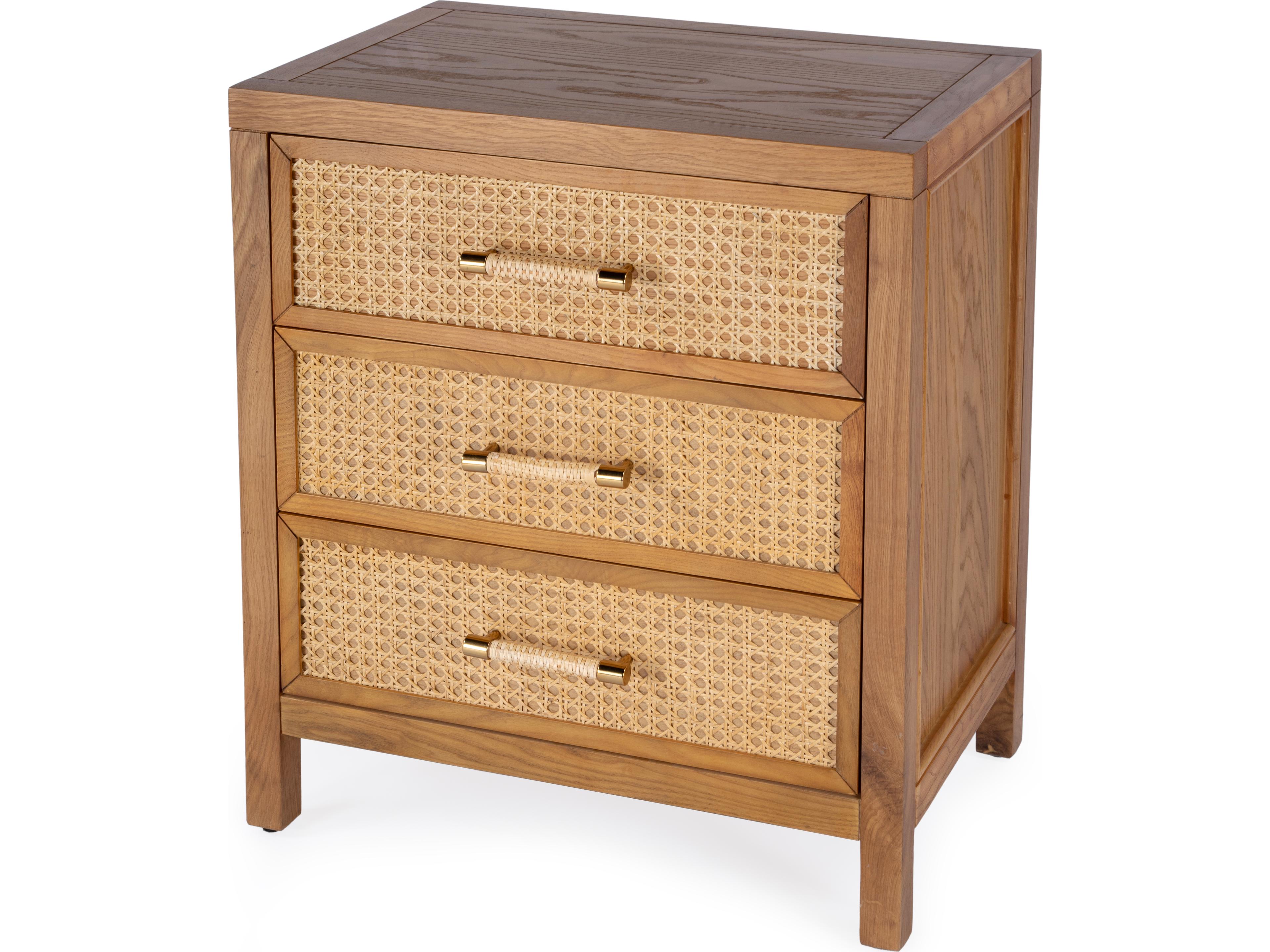 Mesa 3-Drawers Oak Wood Nightstand