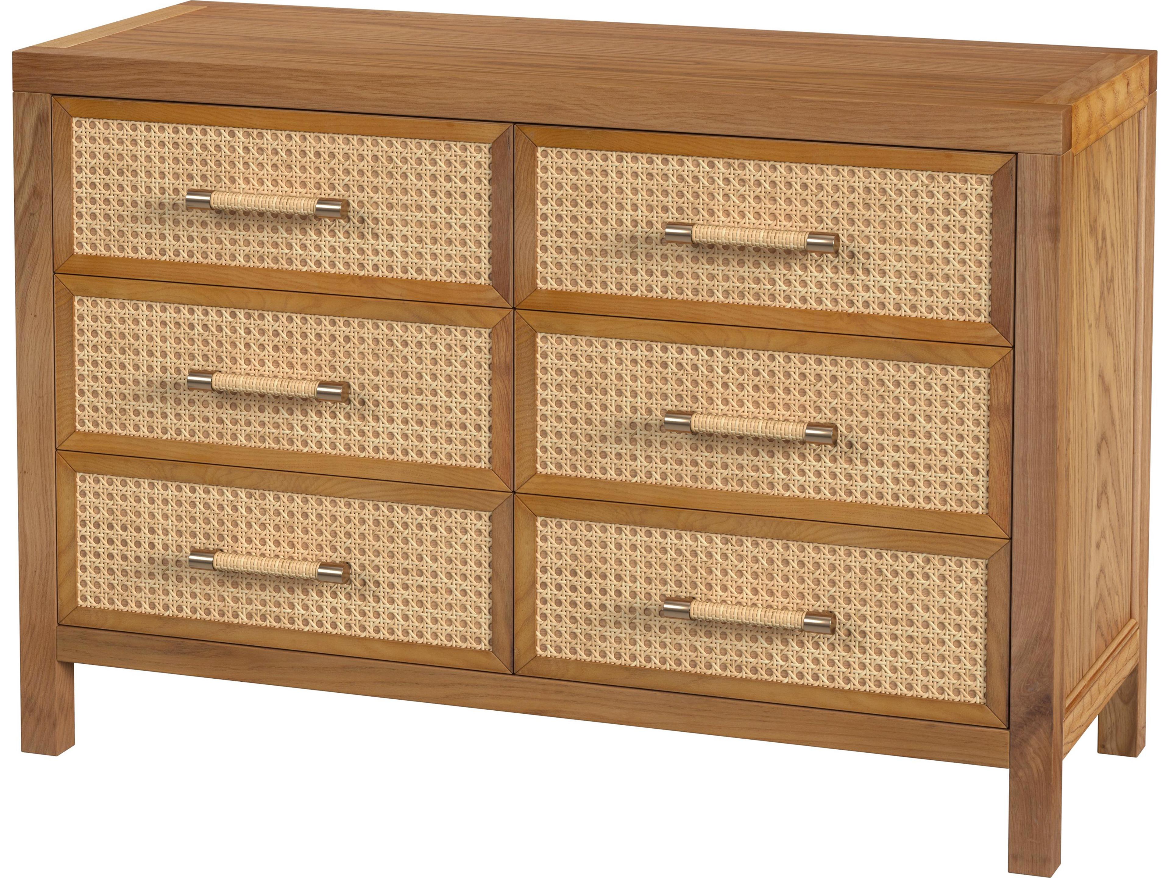 Mesa 6-Drawers Oak Wood Double Dresser