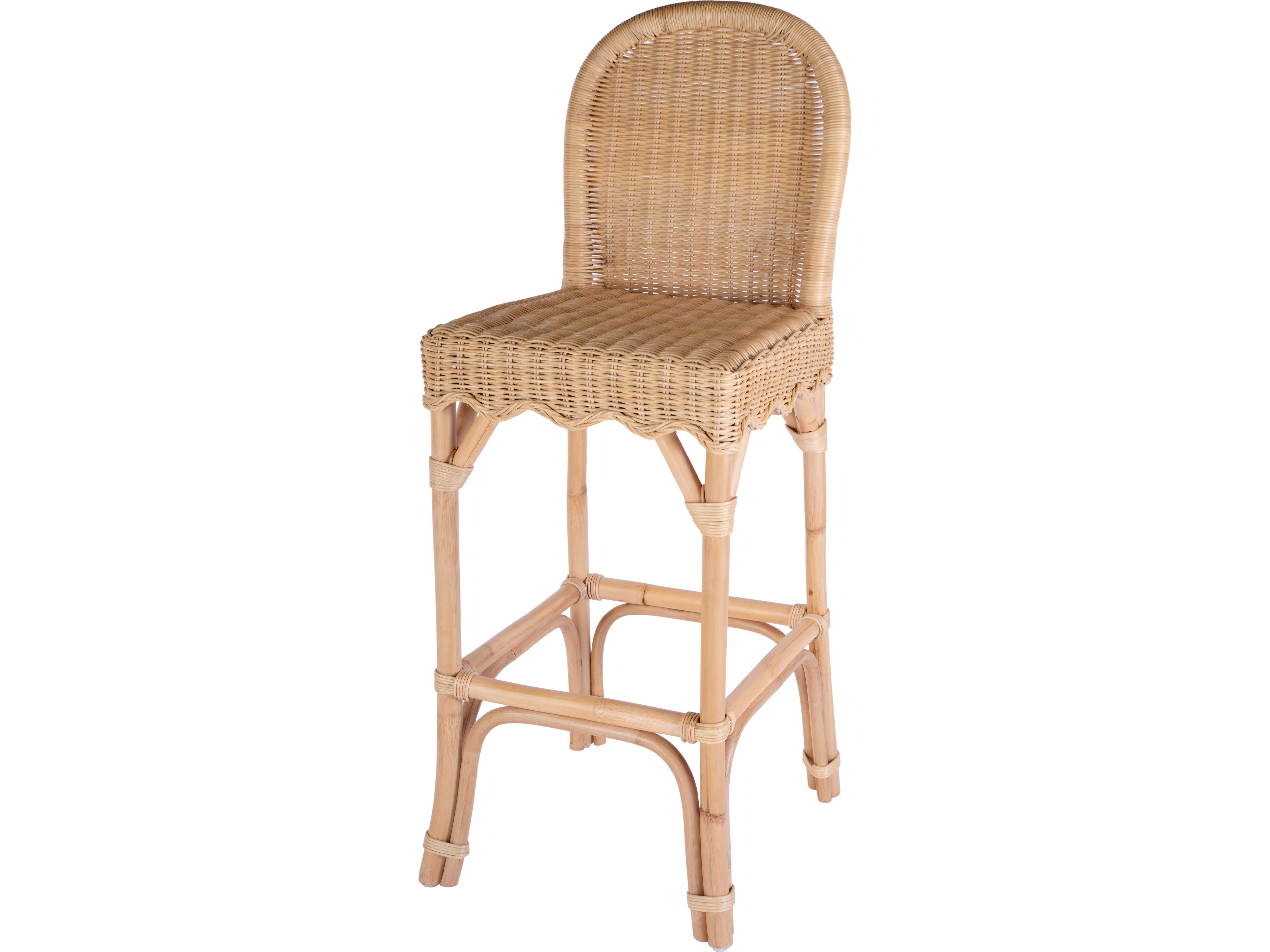 Flora Natural Rattan Brown Mahogany Wood Bar Stool