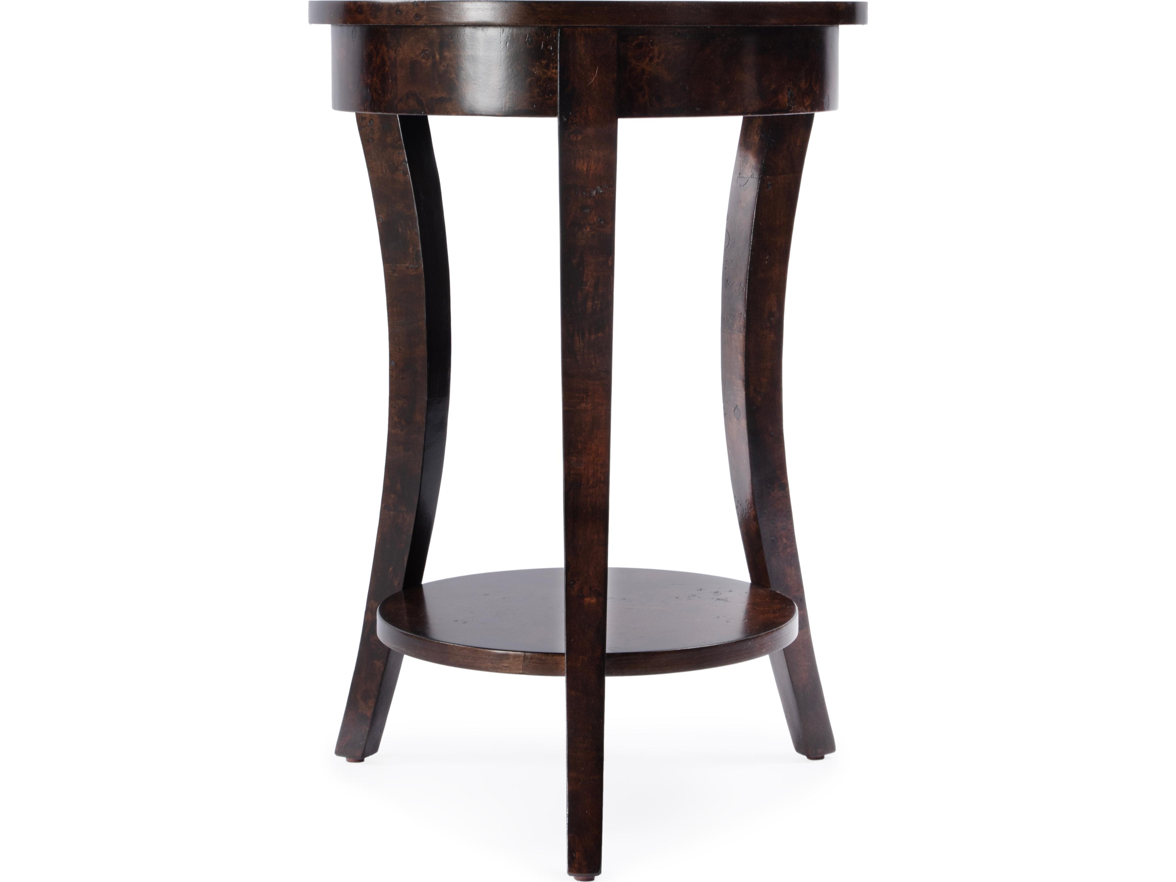 Butler Holdin Round Wood Dark Burl End Table