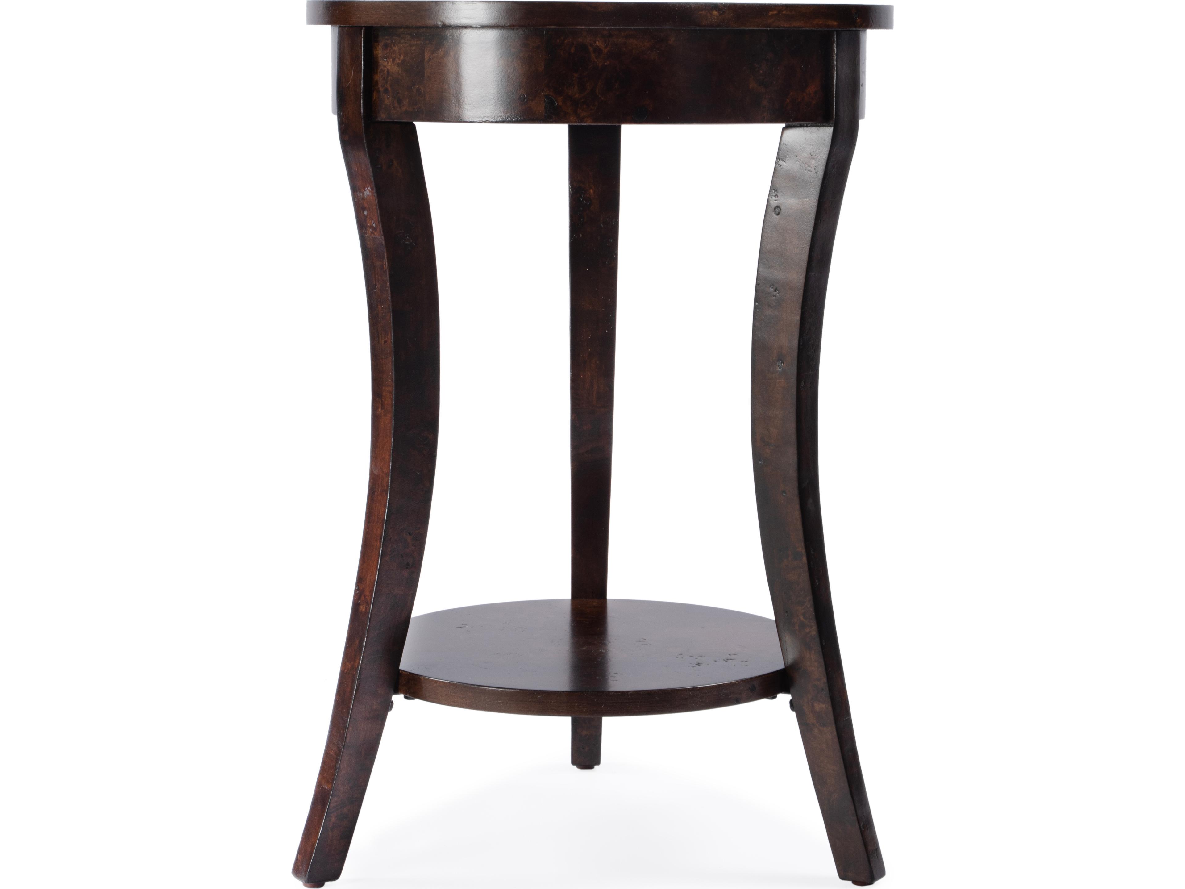 Butler Holdin Round Wood Dark Burl End Table