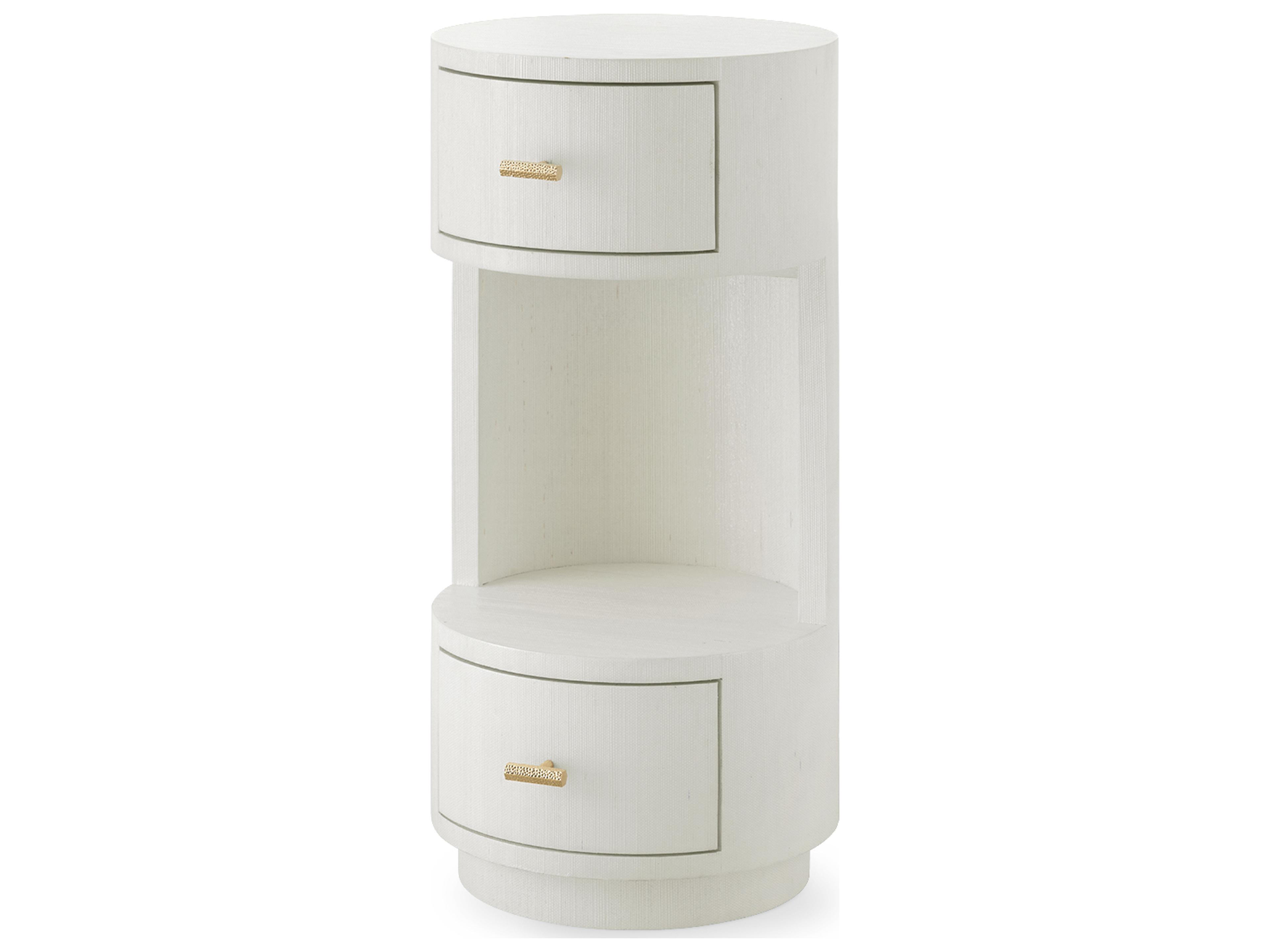 Aaron Round Wood Sand White End Table