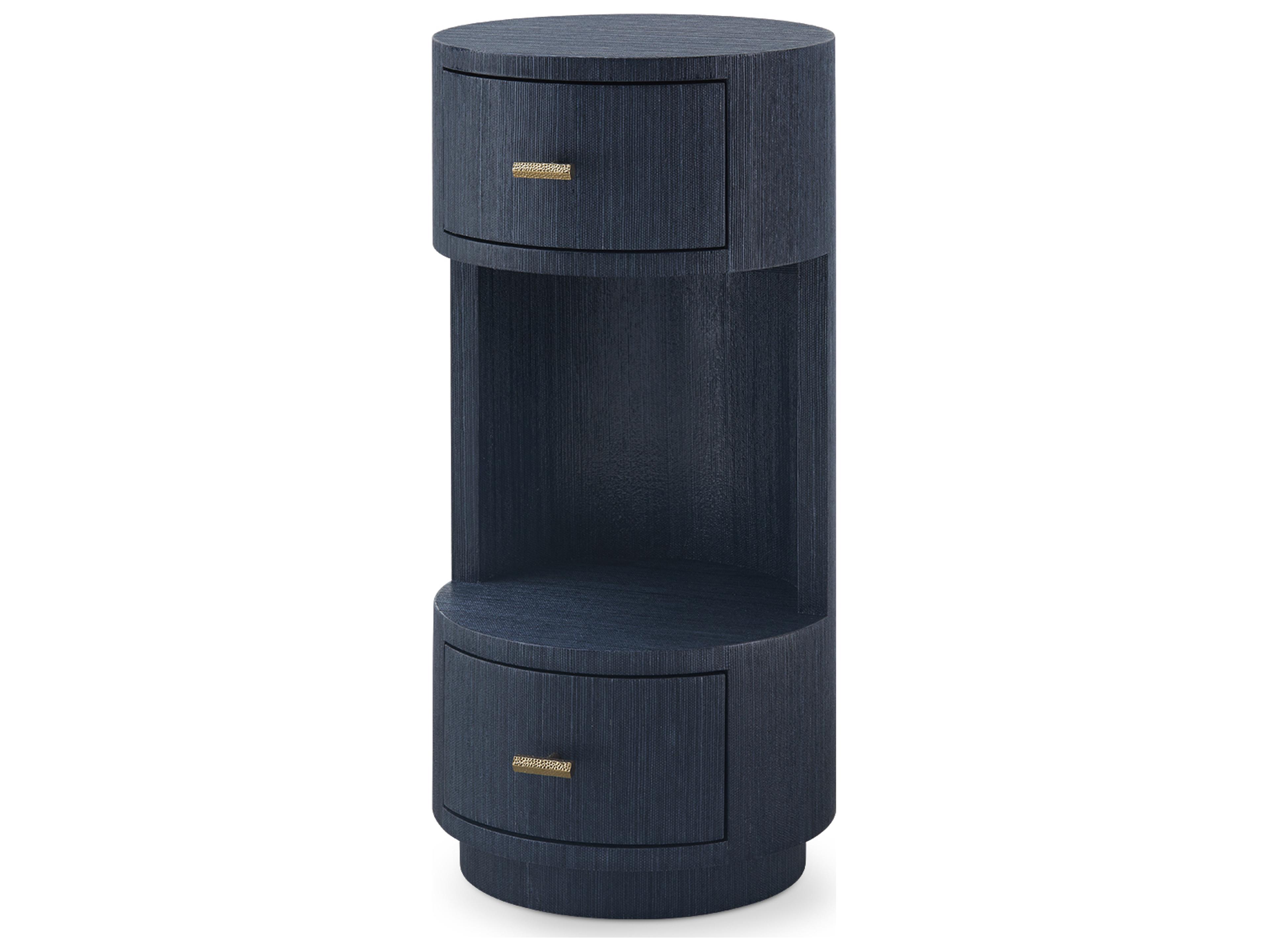 Aaron Round Wood Selvage Blue End Table
