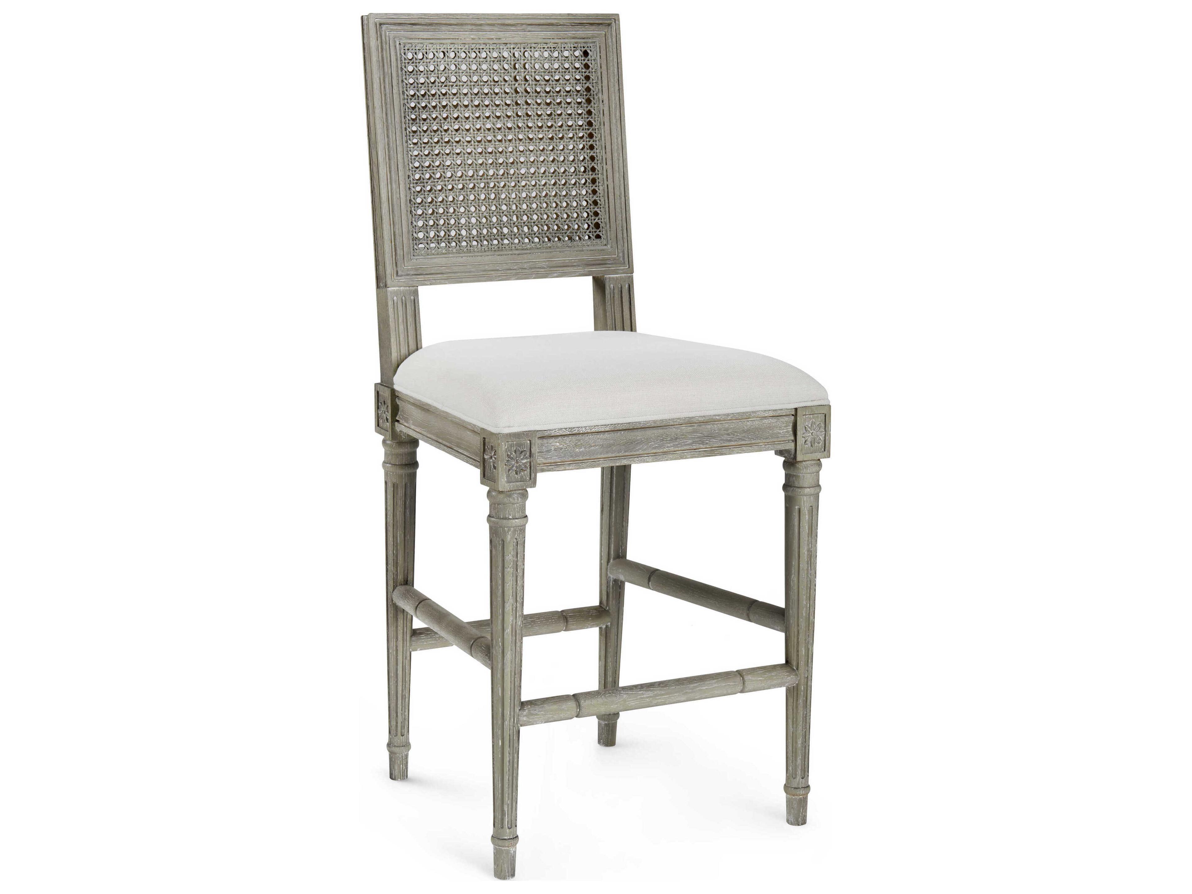 Upholstered Oak Wood Soft Gray Counter Stool