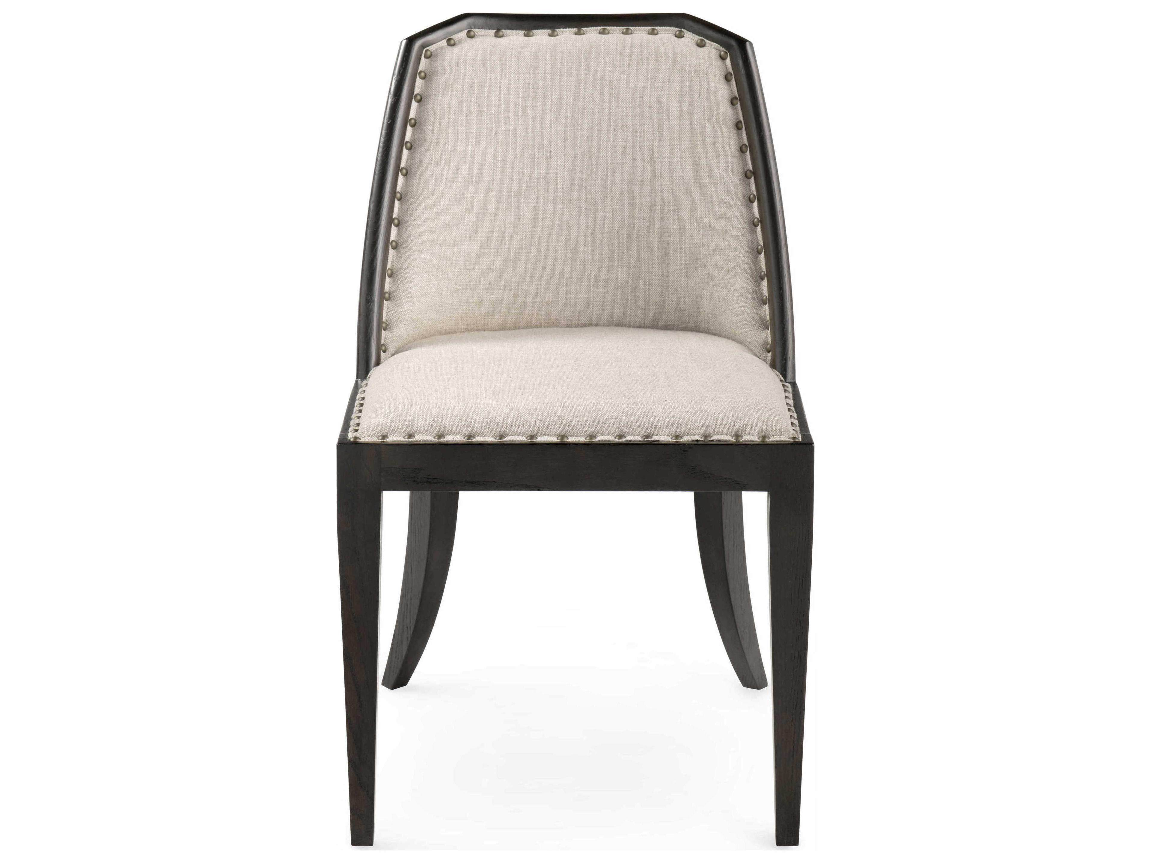 Oak Wood Beige Upholstered Side Dining Chair