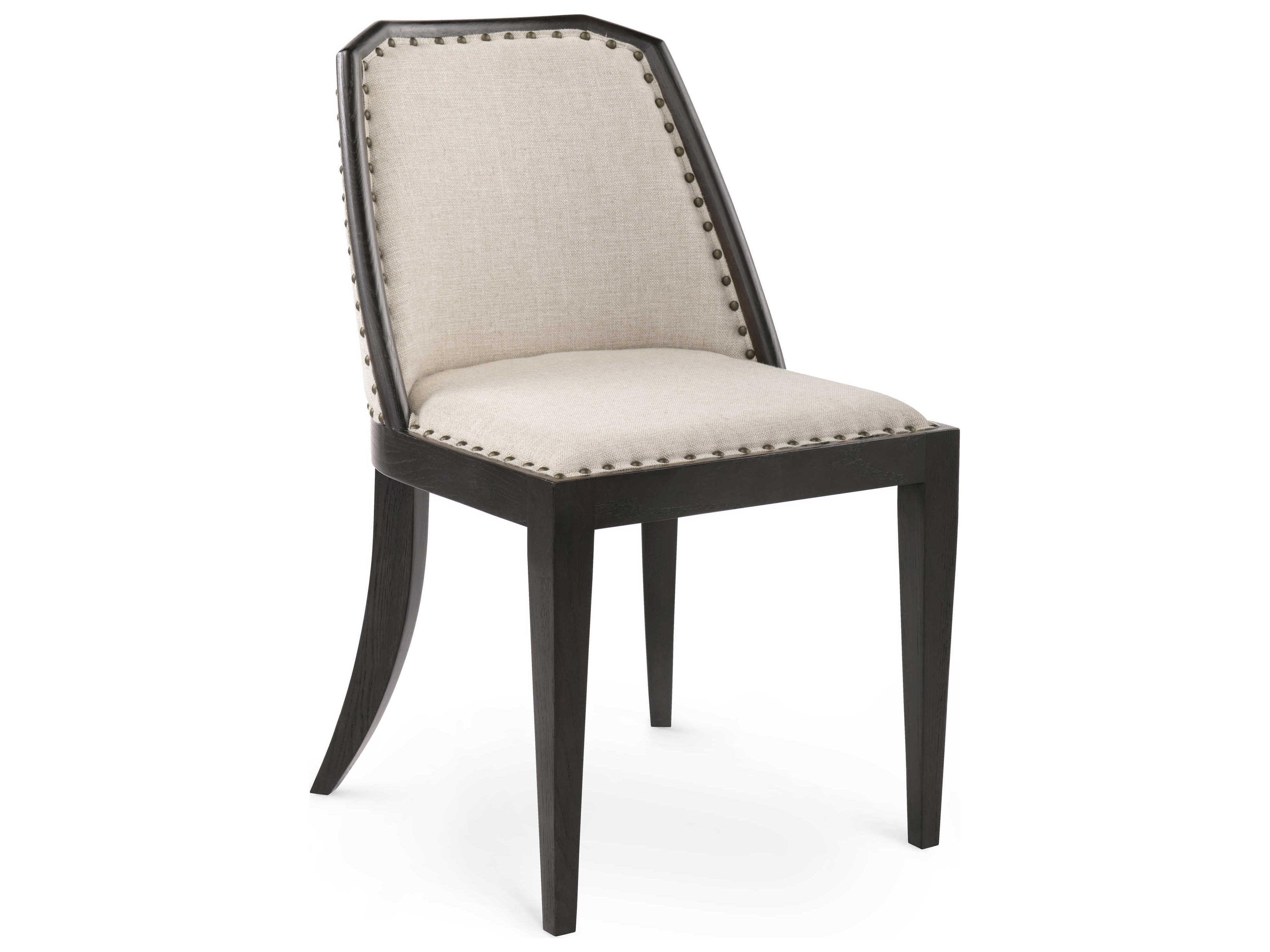Villa & House Oak Wood Beige Upholstered Side Dining Chair