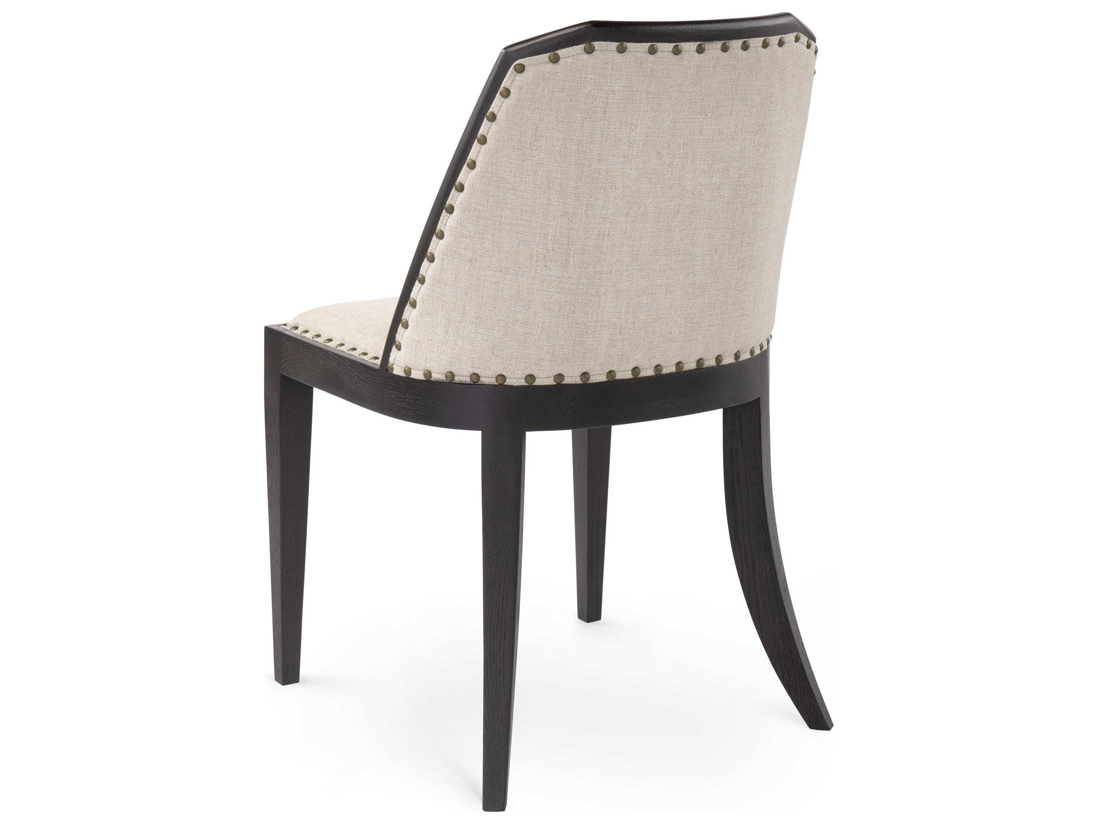 Villa & House Oak Wood Beige Upholstered Side Dining Chair
