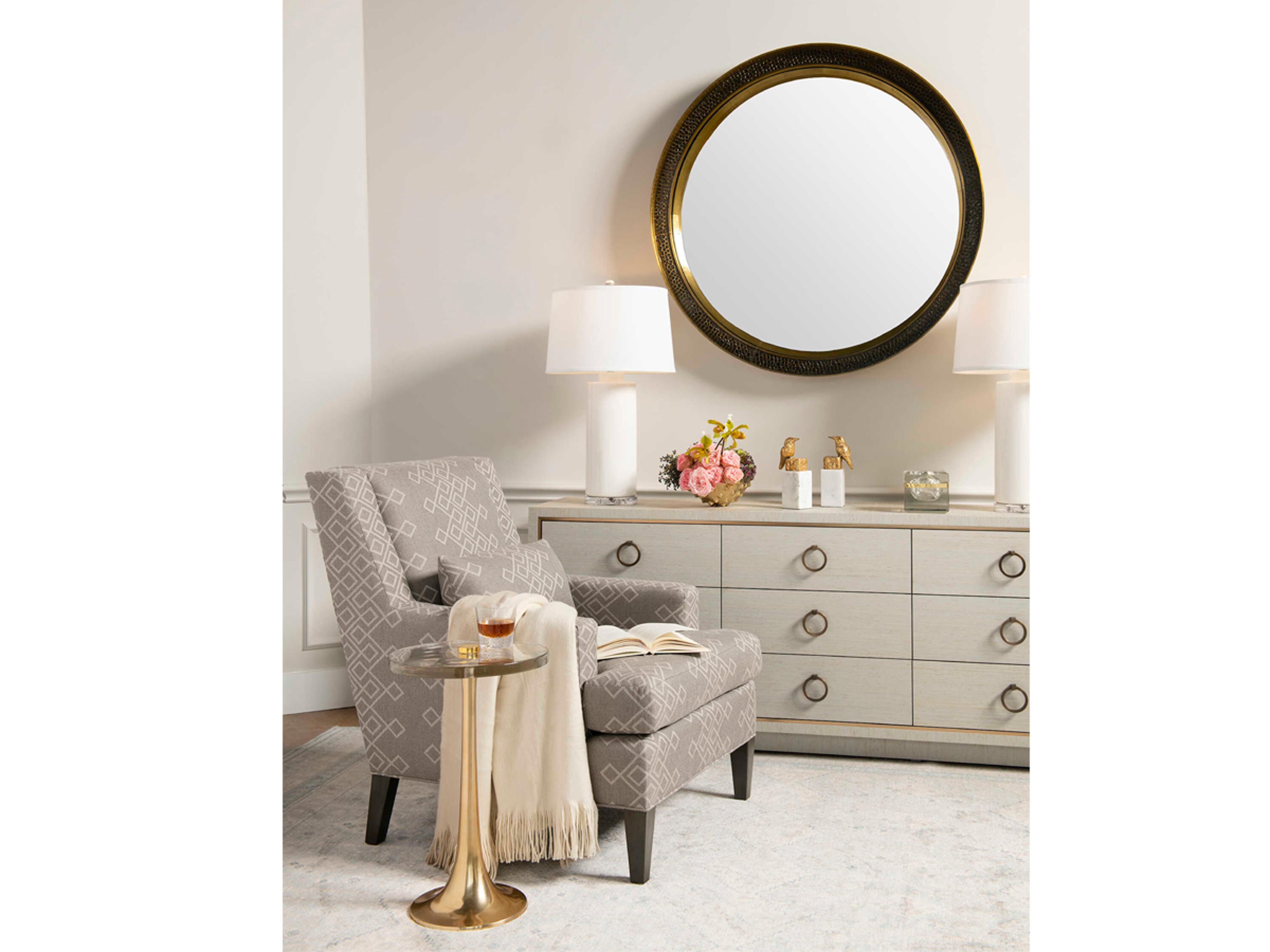 Villa & House Round Glass Polished Brass End Table