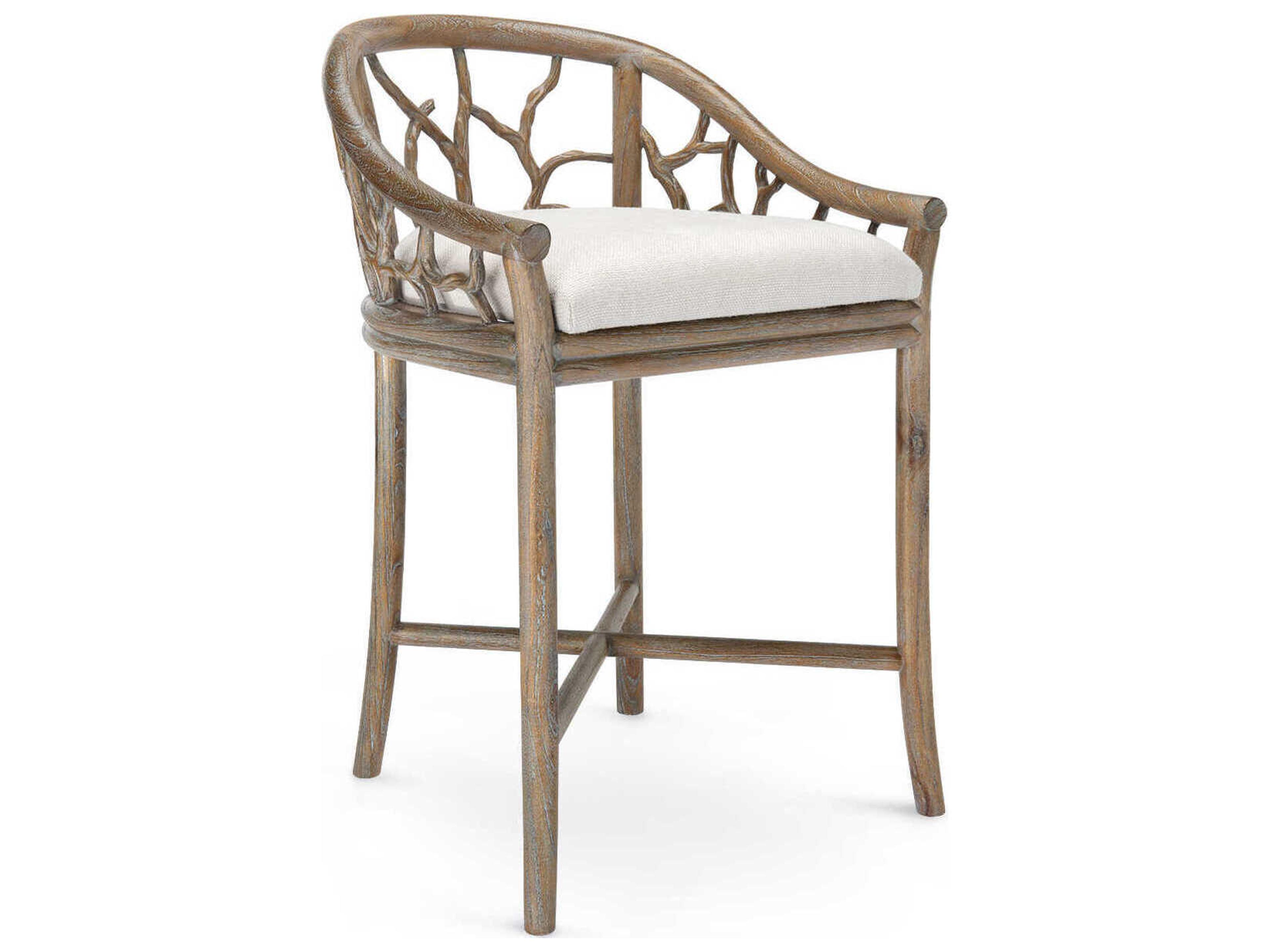 Upholstered Mahogany Wood Driftwood Counter Stool