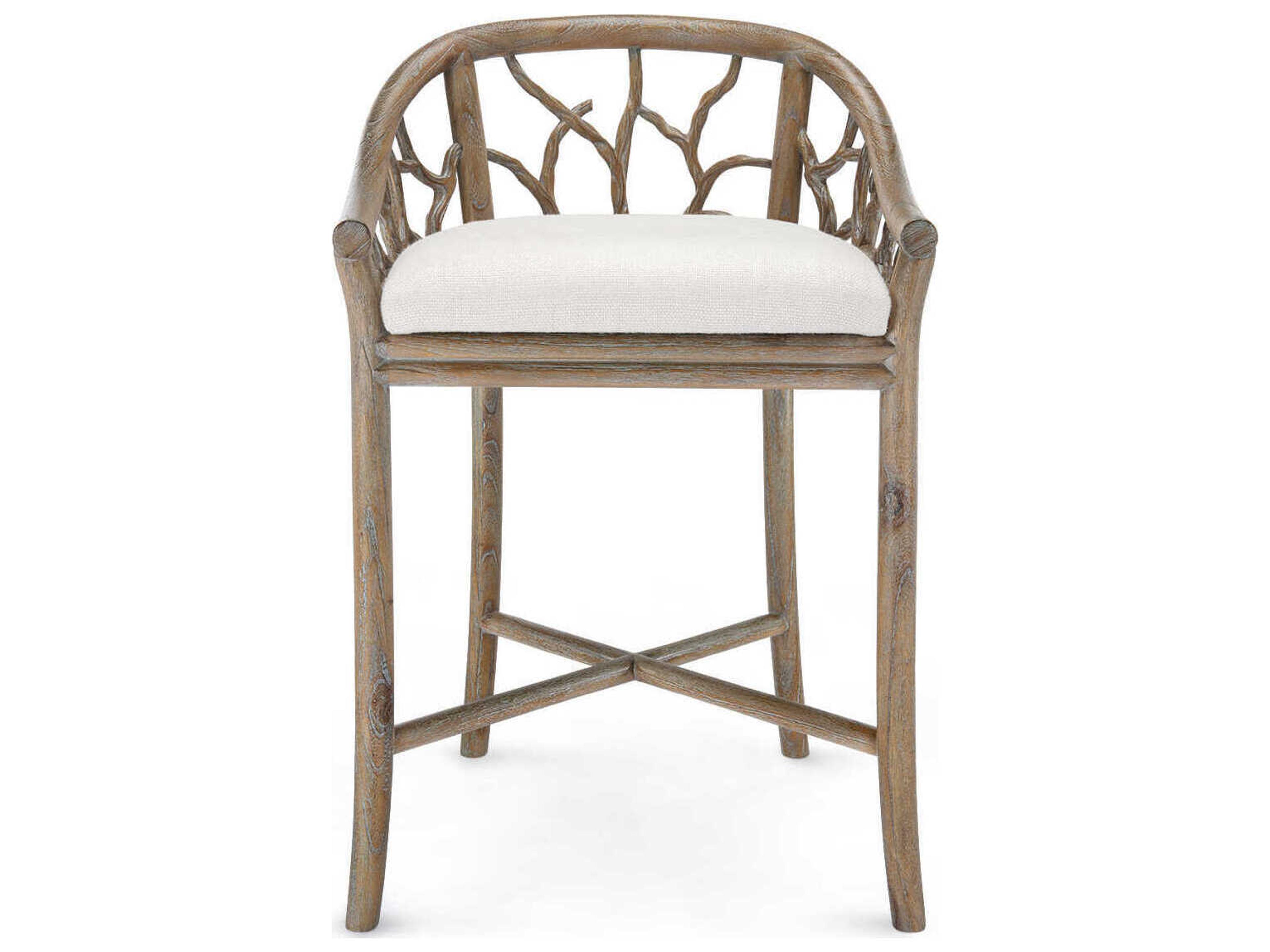 Villa & House Upholstered Mahogany Wood Driftwood Counter Stool