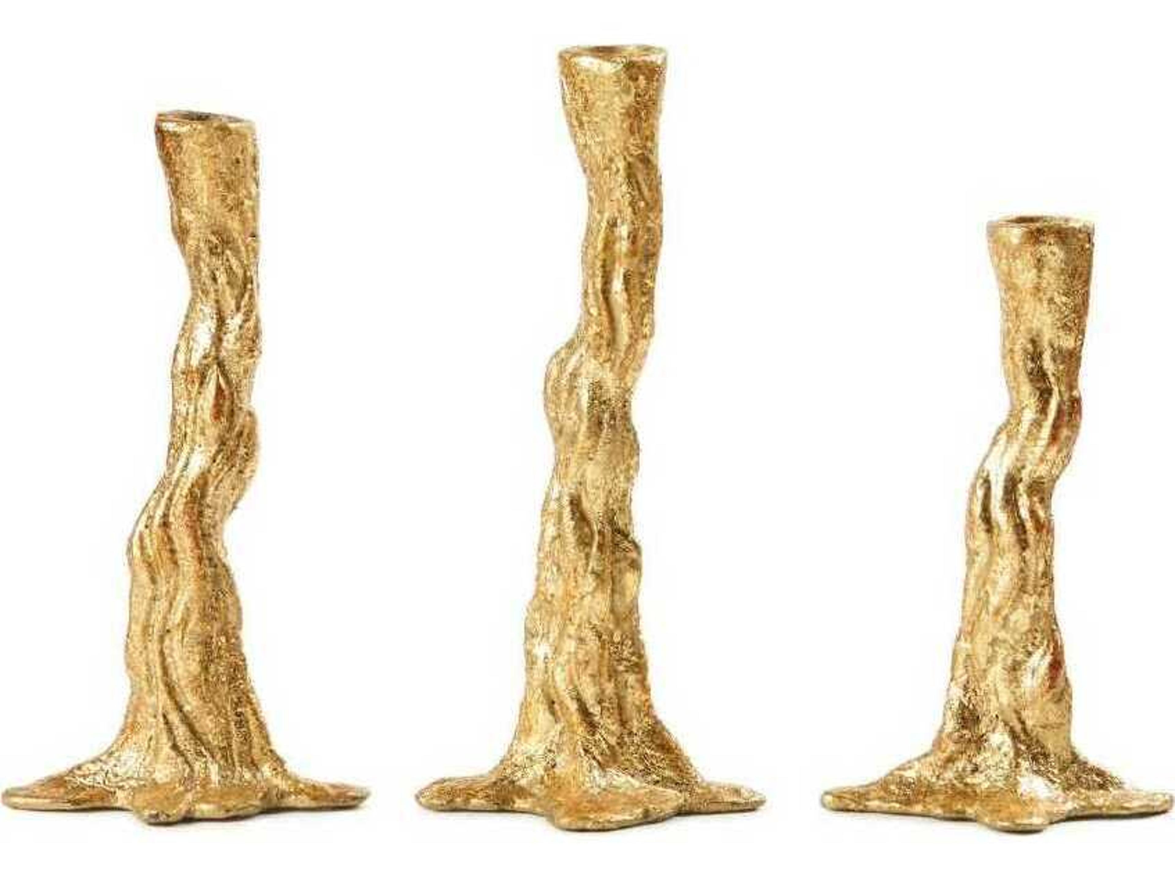 Villa & House Branch Gold Leaf Candlesticks Set of 3