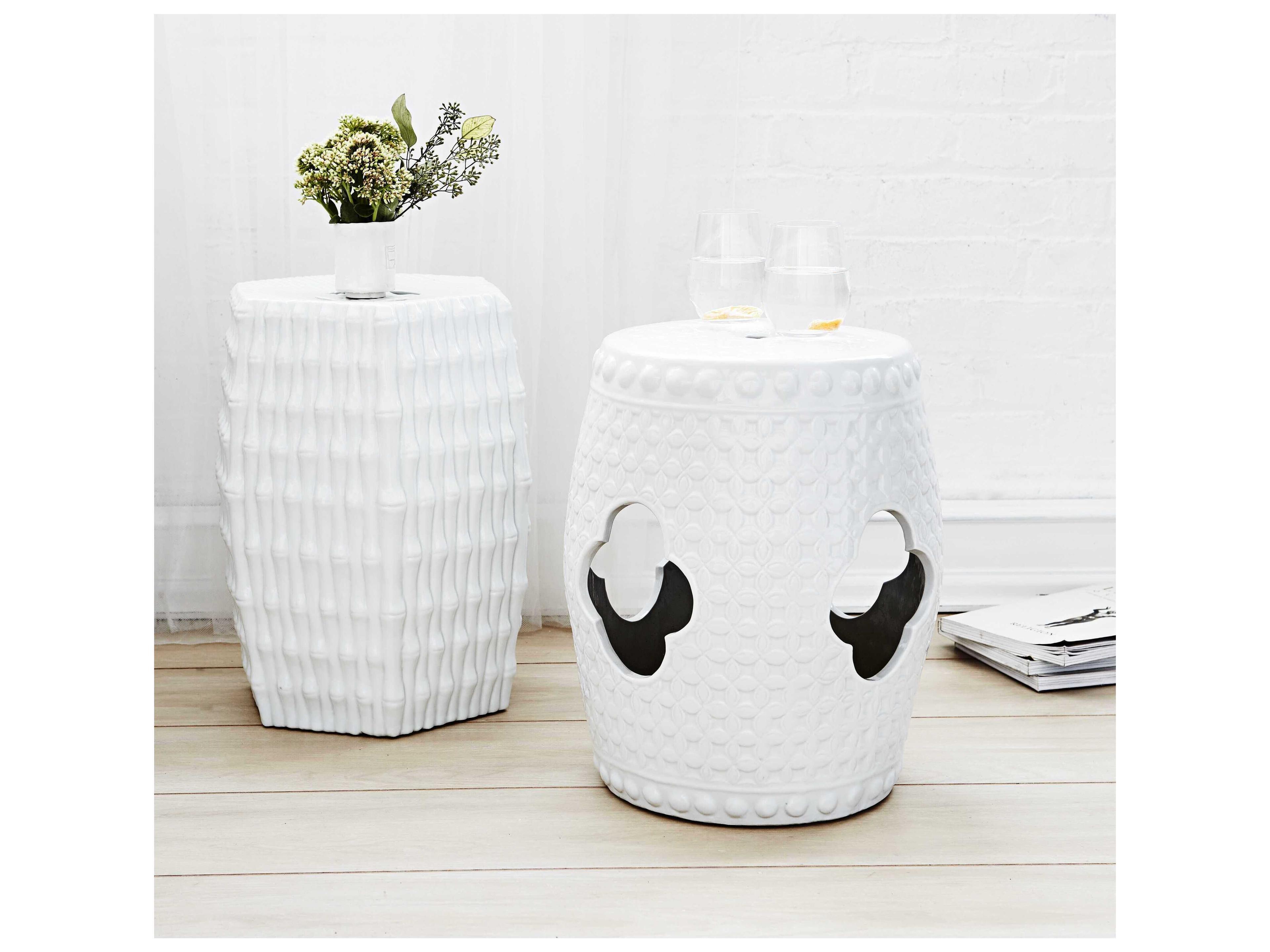 Villa & House Hexagon Porcelain Cool White End Table