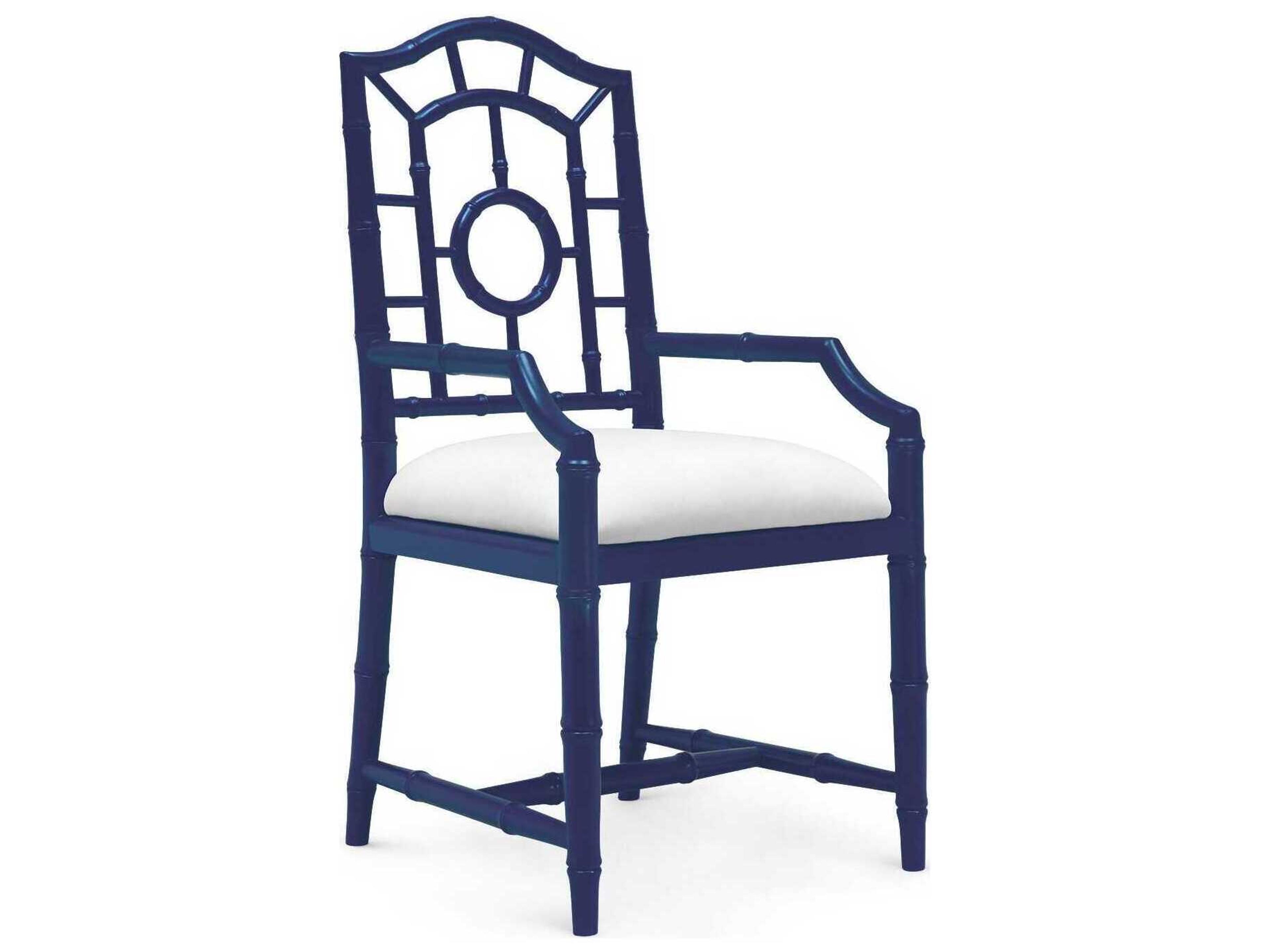 Mahogany Wood Blue Upholstered Arm Dining Chair