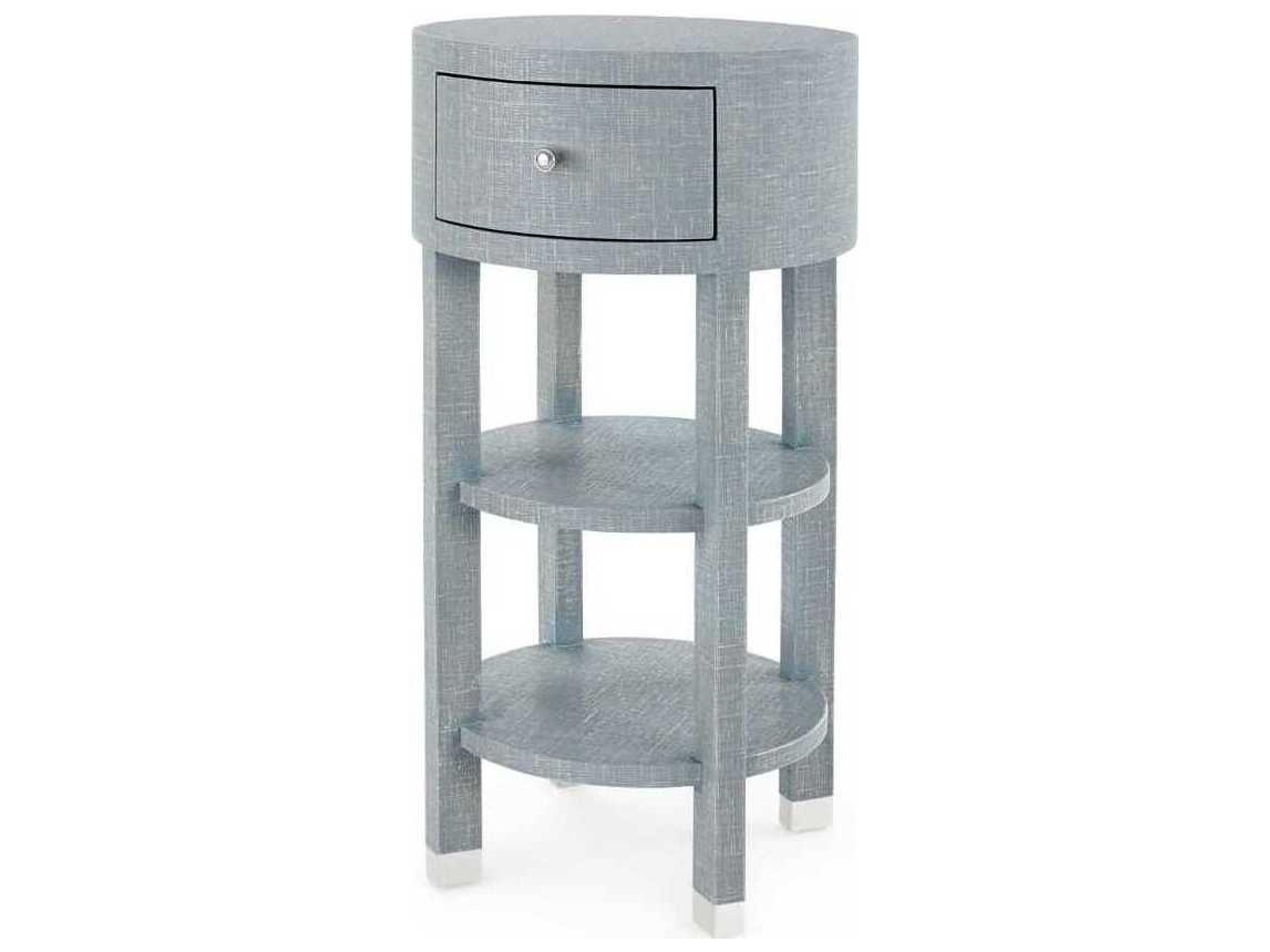 Round Wood Washed Winter Gray End Table