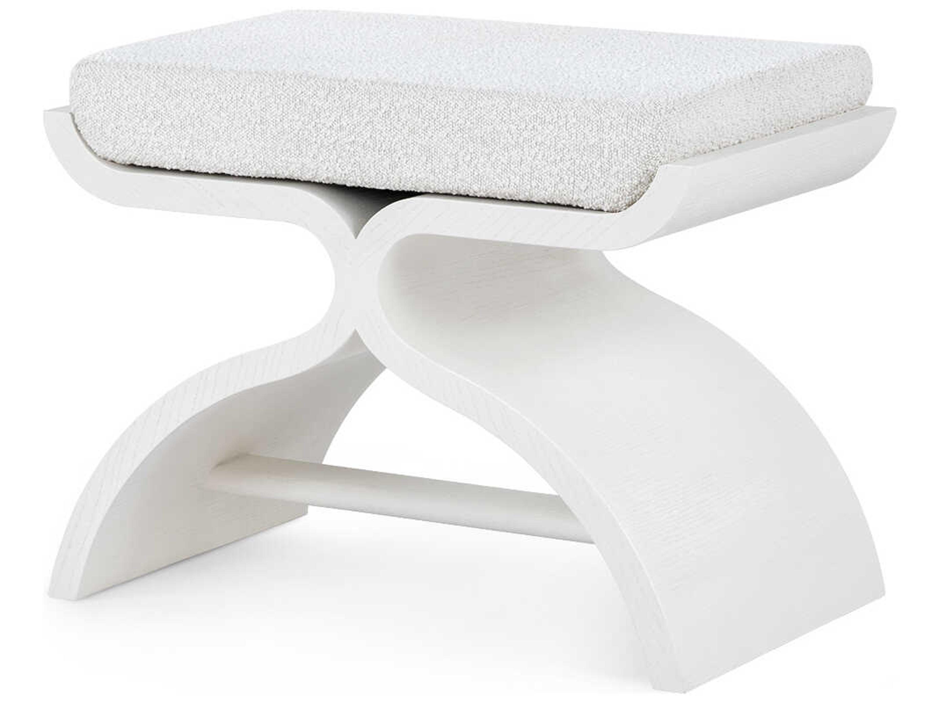 Carson Glazed Whisper White Beige Upholstered Accent Stool
