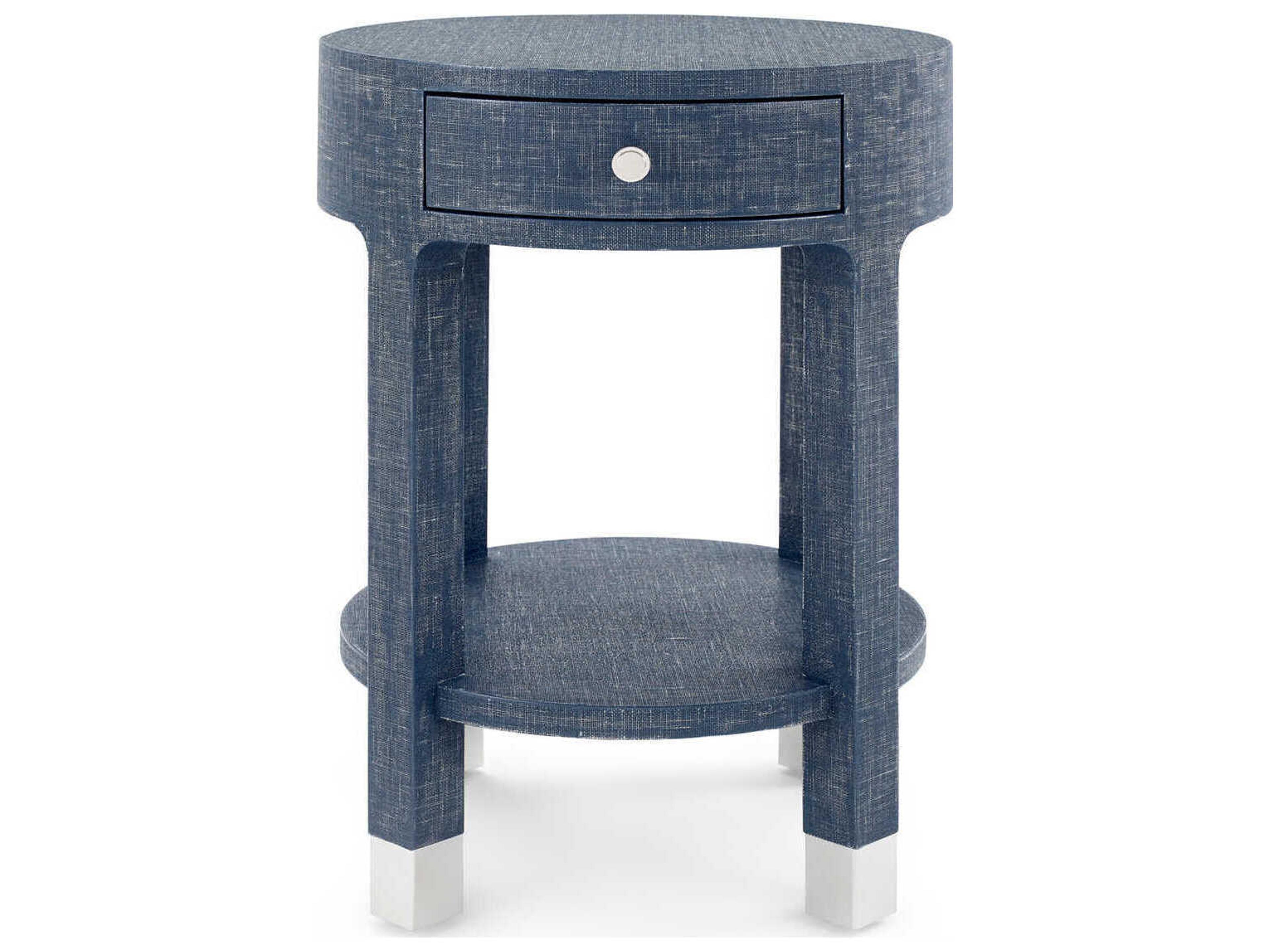 Villa & House Round Wood Washed Blue Steel End Table