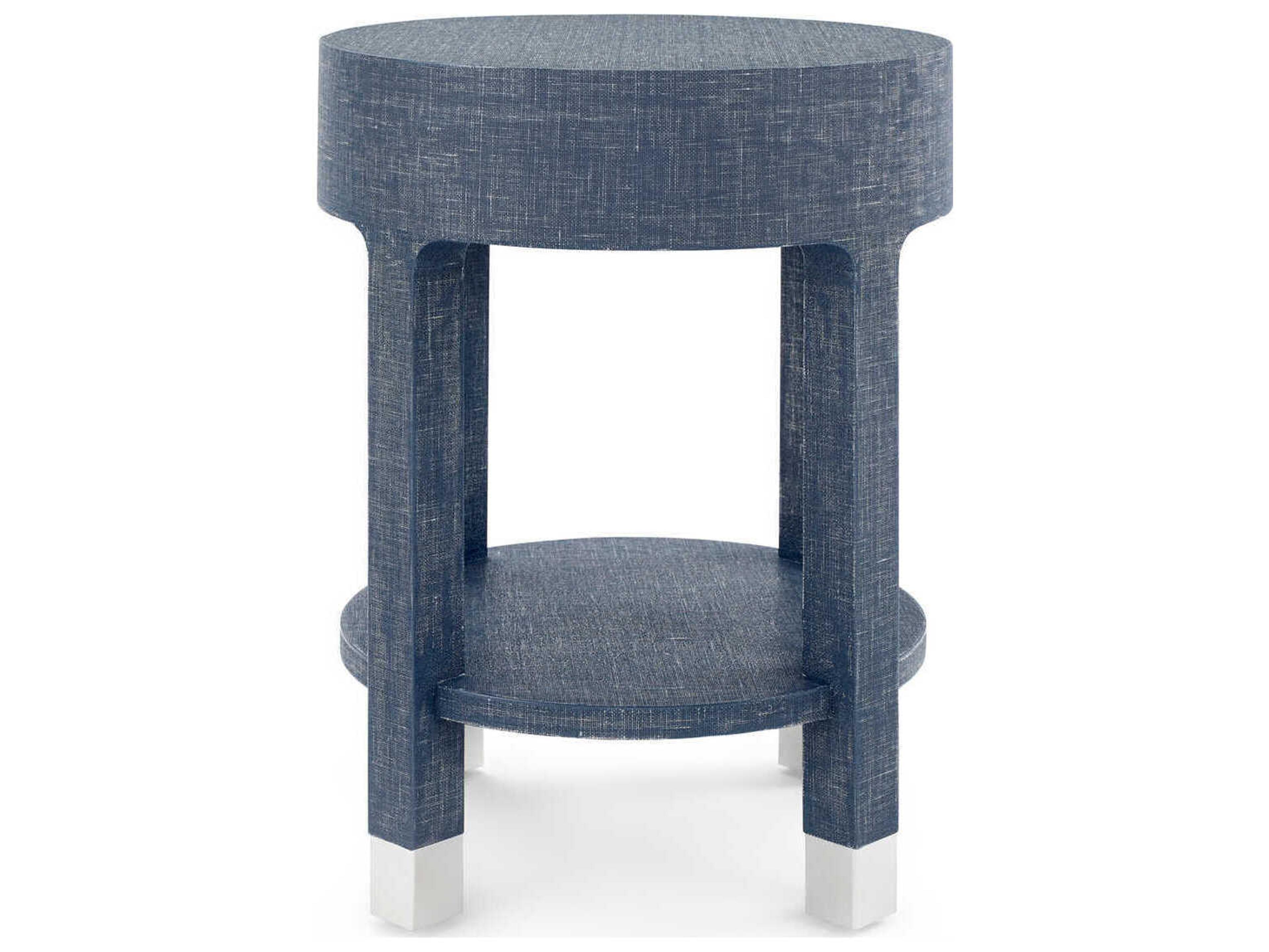 Villa & House Round Wood Washed Blue Steel End Table
