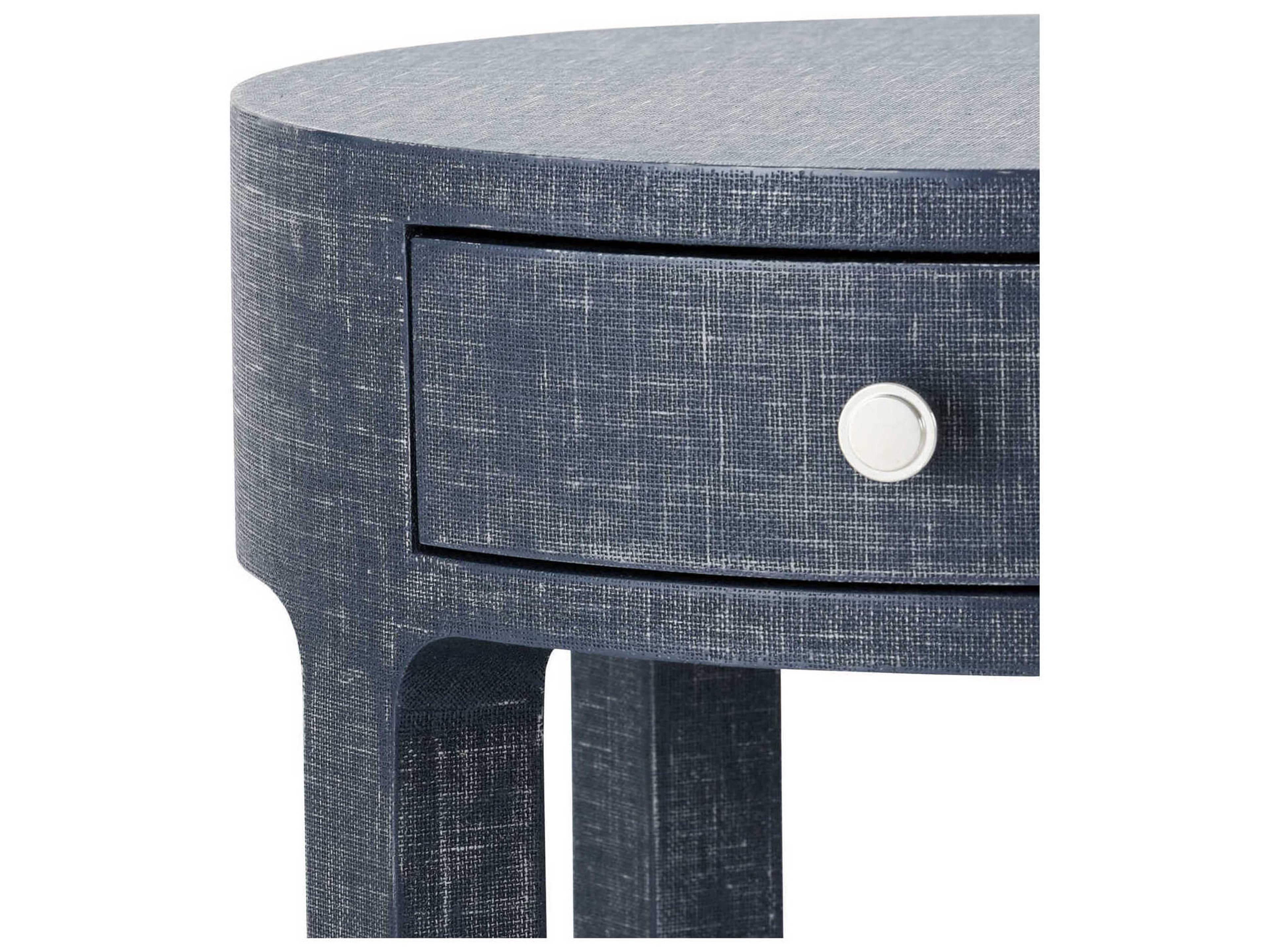 Villa & House Round Wood Washed Blue Steel End Table