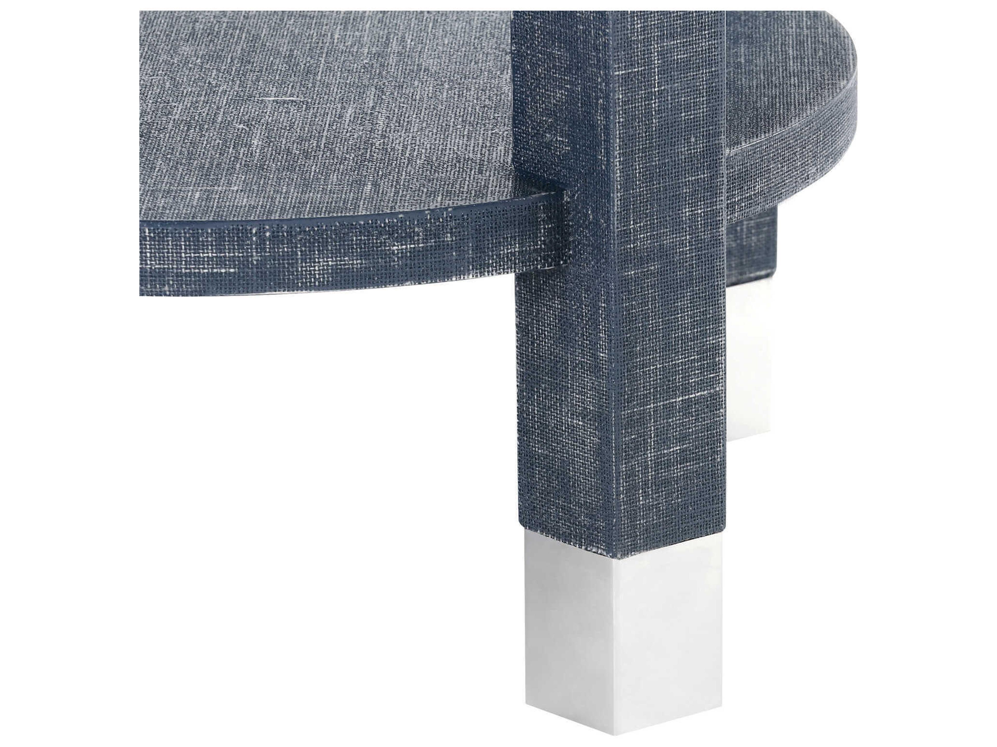 Villa & House Round Wood Washed Blue Steel End Table